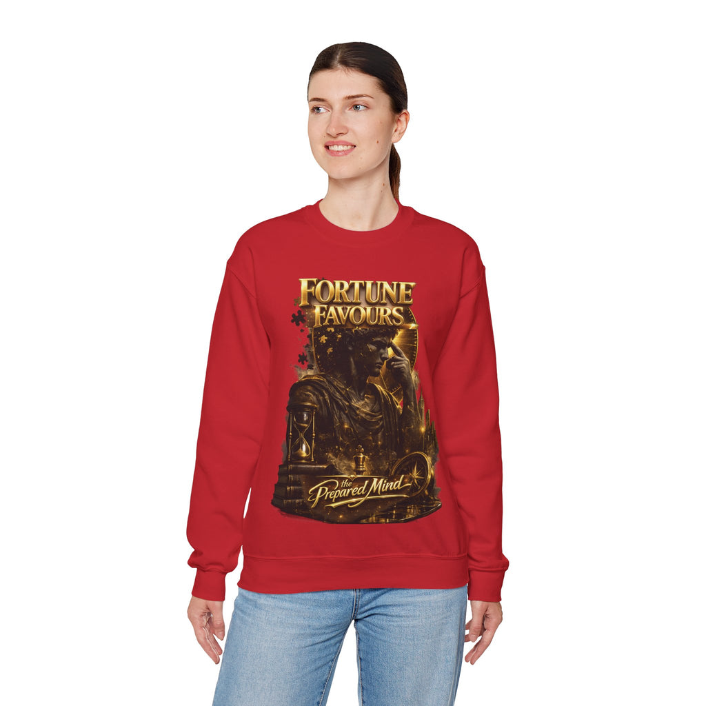 Crewneck Sweatshirt — "Fortune Favors the Prepared Mind" Motivational Design Printify