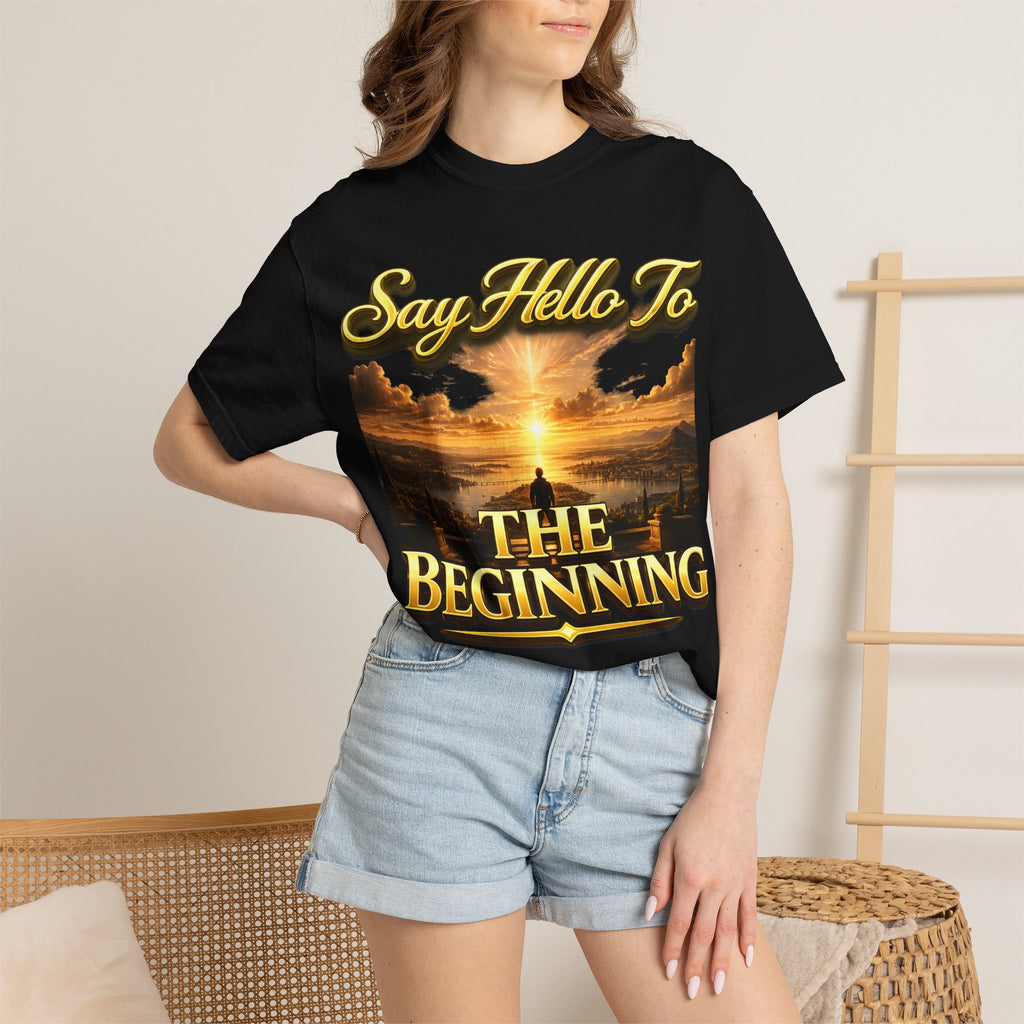 Inspirational 'Say Hello to The Beginning' Sunrise T-Shirt Printify