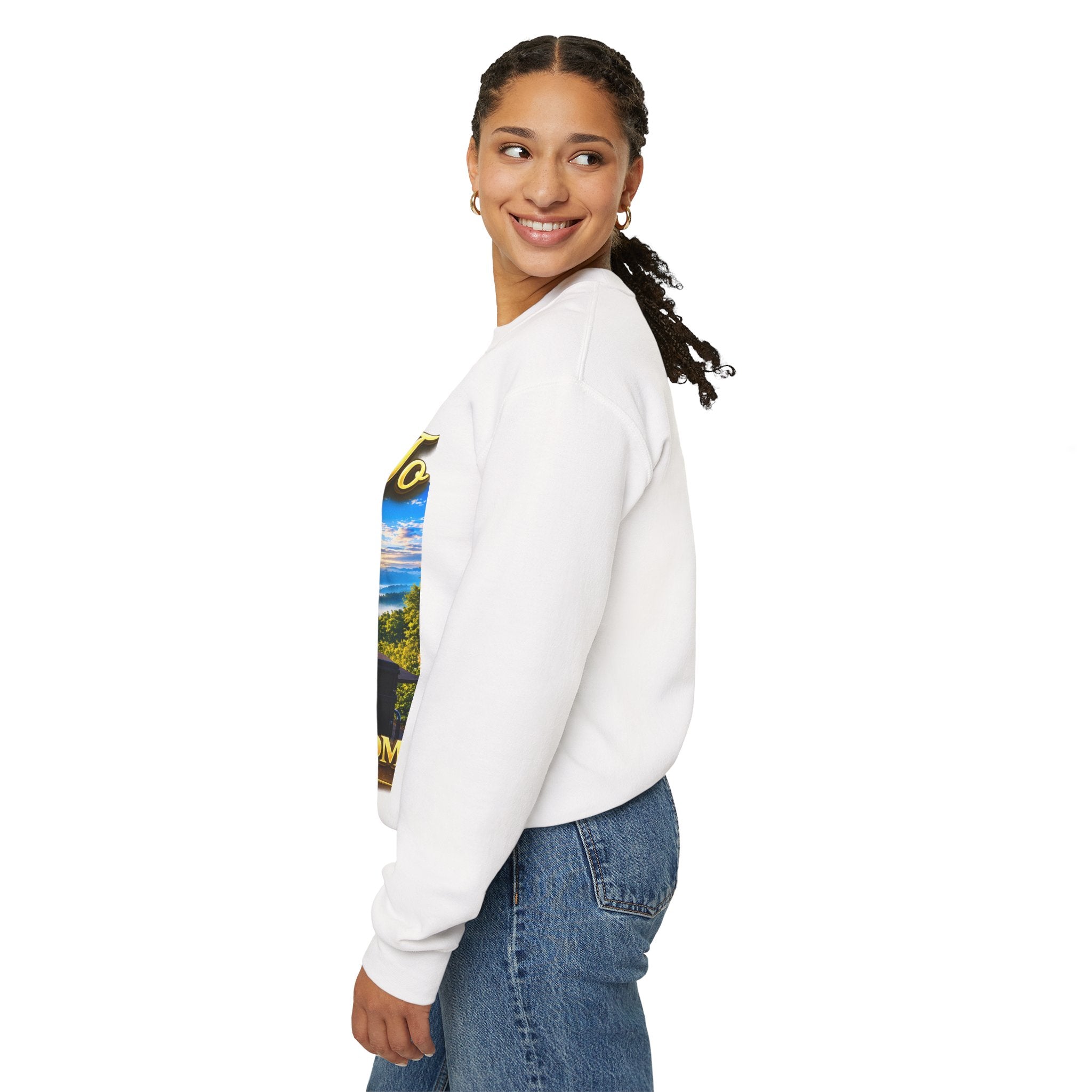 Working From Home Sweatshirt – "Say Hello To" Scenic Home Office Crewneck Printify