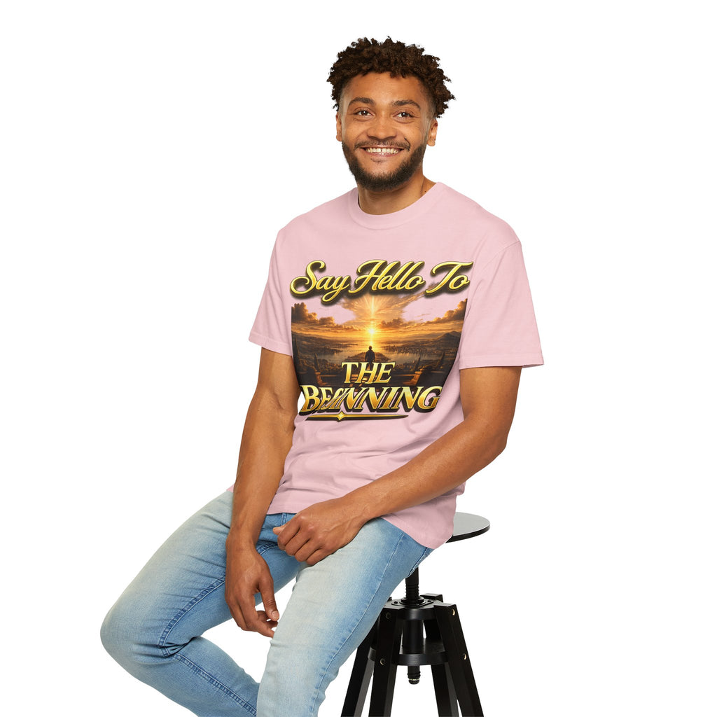 Inspirational 'Say Hello to The Beginning' Sunrise T-Shirt Printify