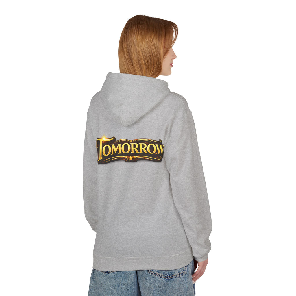 Tomorrow Hoodie — "What's Always Coming But Never Arrives?" Vintage Quote Hoodie Printify