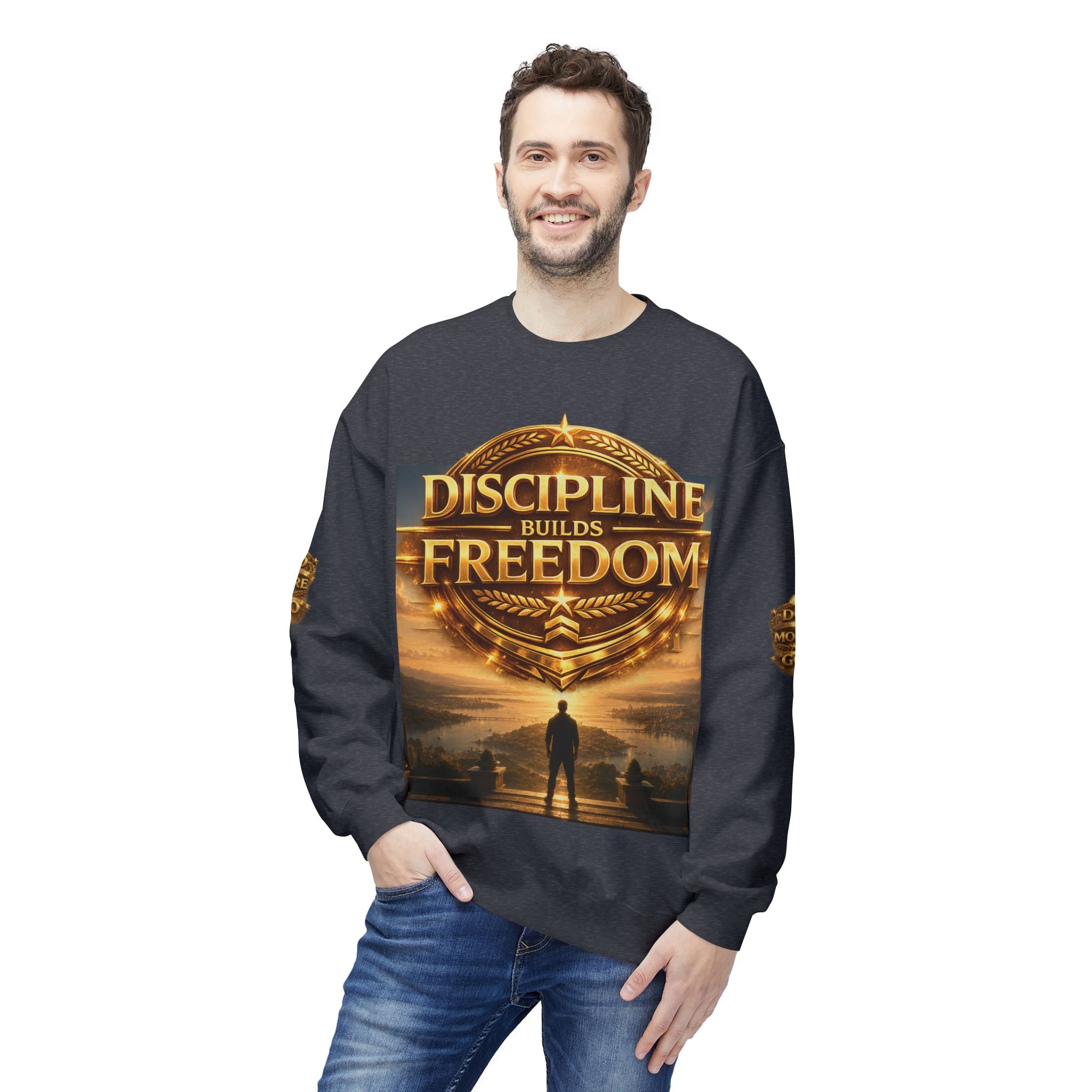 Discipline Builds Freedom Crewneck Sweatshirt – Motivational Fitness & Success Pullover Printify