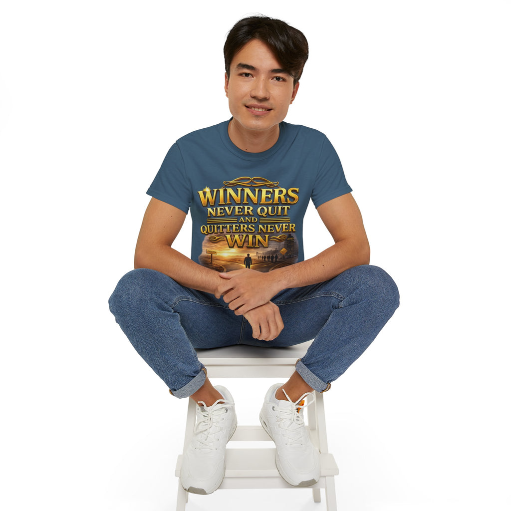 Winners Never Quit Inspirational Tee — Motivational Quote Shirt Printify