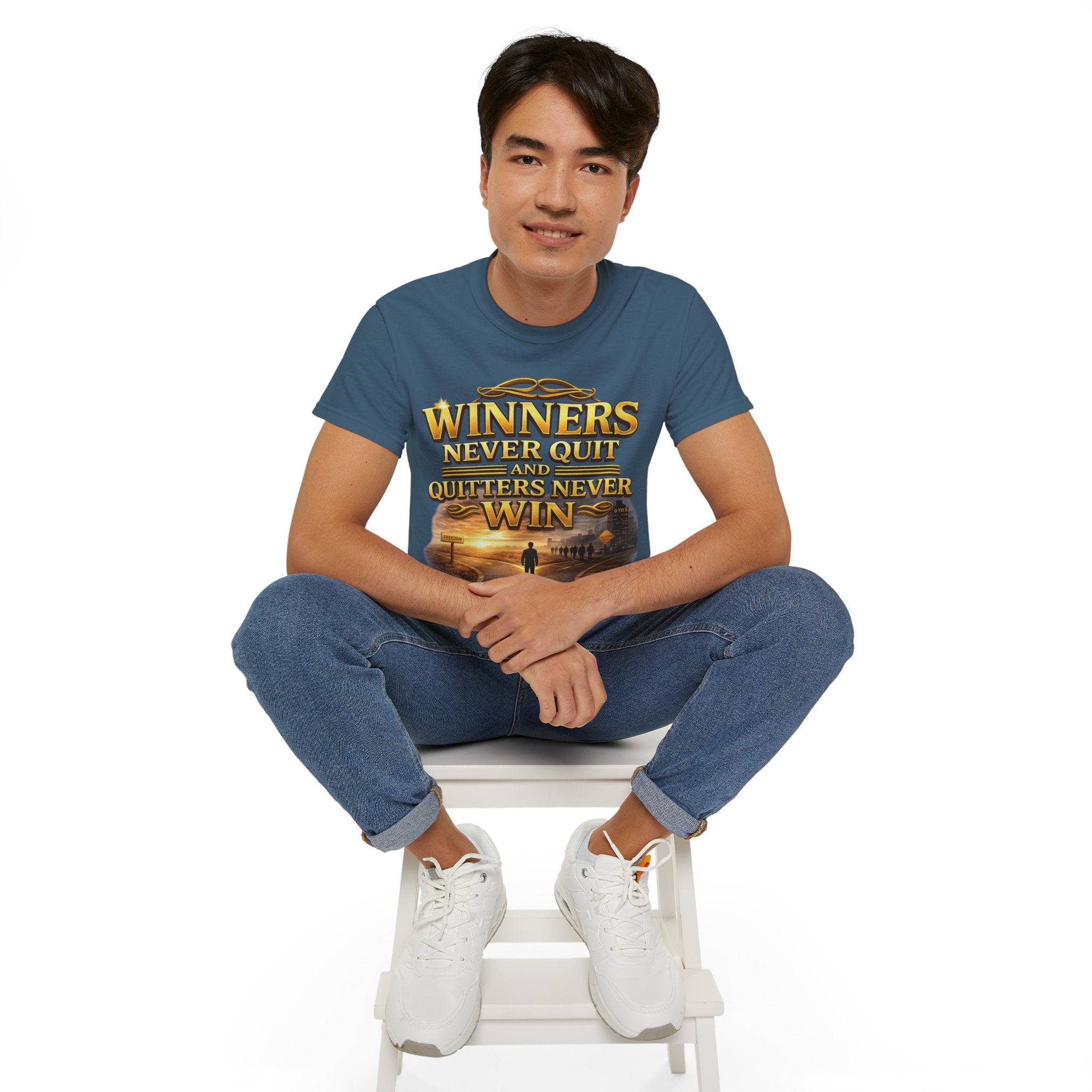 Winners Never Quit Inspirational Tee — Motivational Quote Shirt Printify