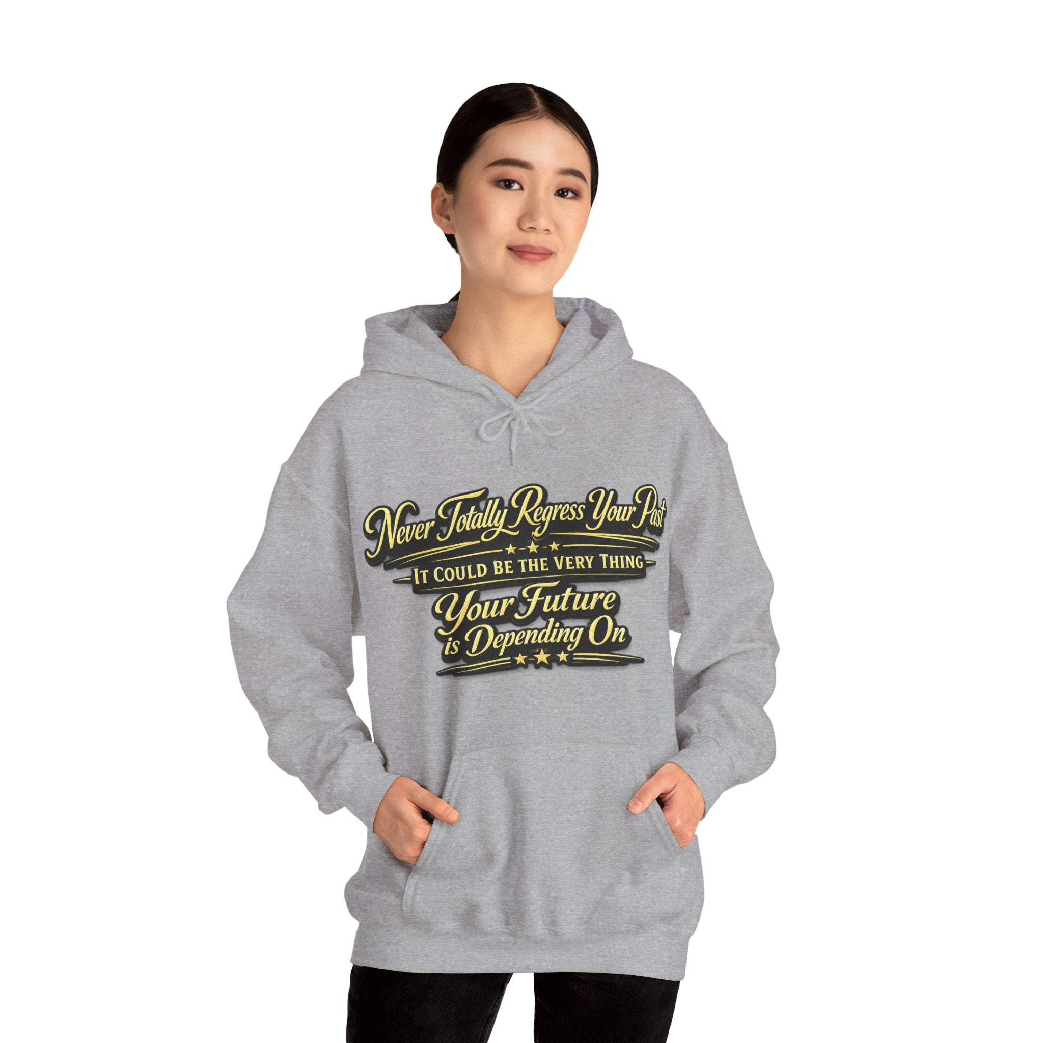 Inspirational Hoodie – “Never Letting Regret Your Past” Motivational City Night Sweatshirt Printify
