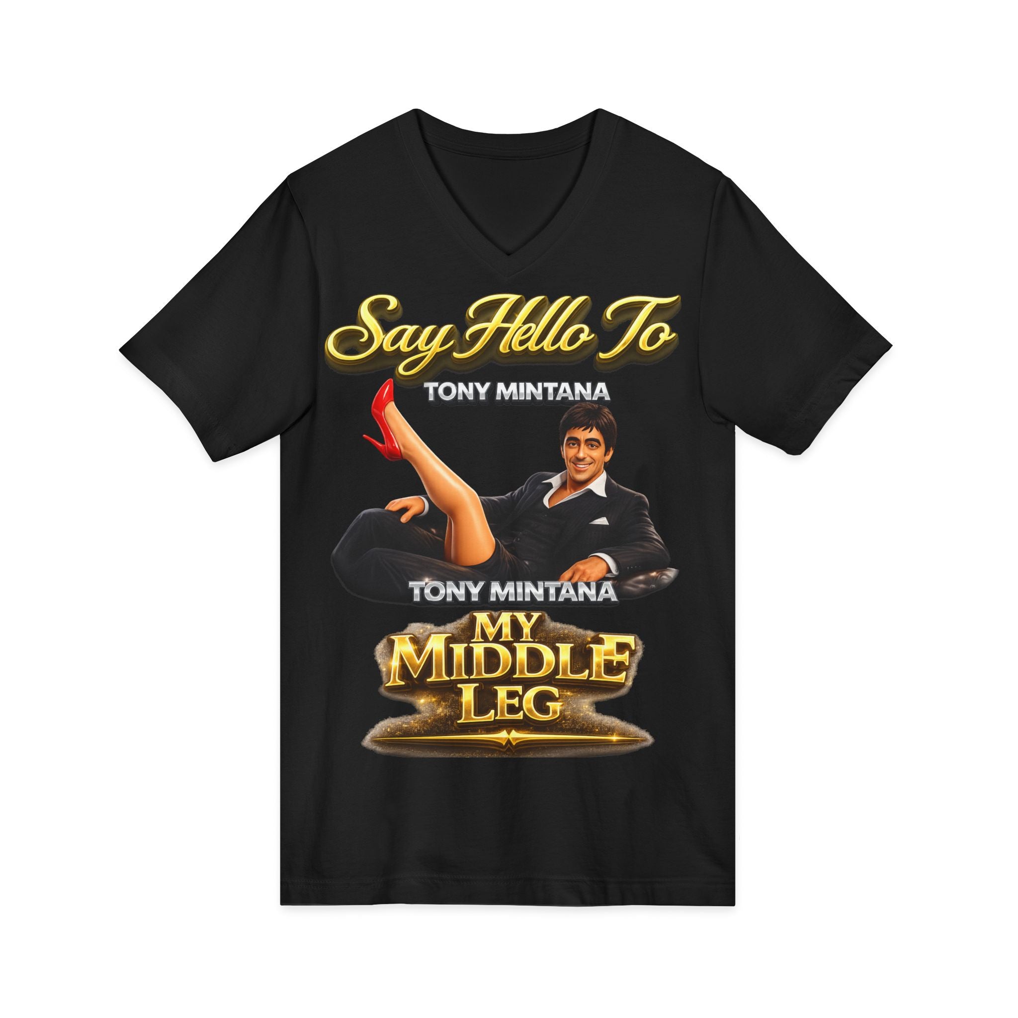 My Middle Leg V-Neck T‑Shirt — Say Hello To Tony Mintana Vintage Graphic Tee Printify