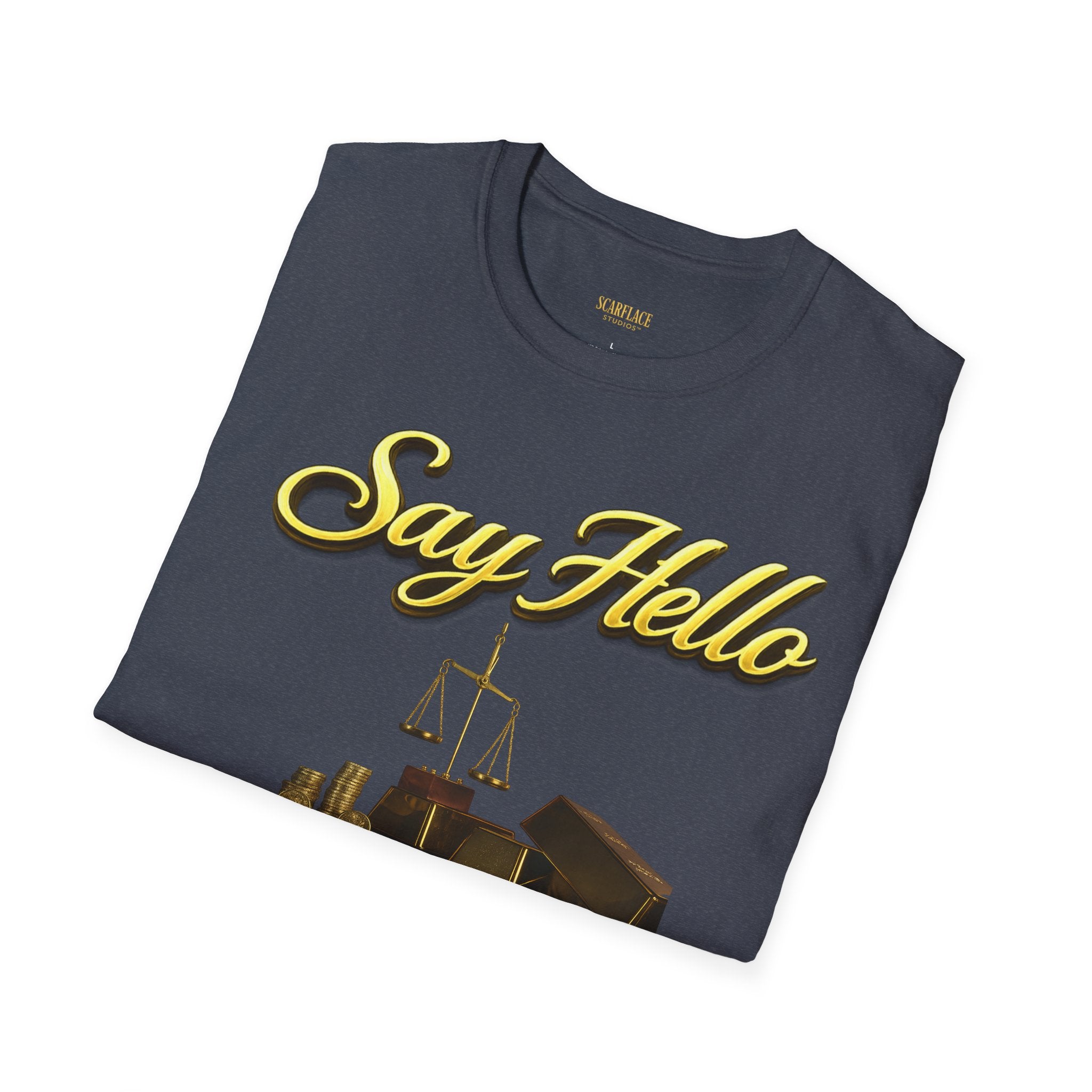 T-Shirt — "Say Hello" Money & Faith Graphic Tee (God's Way You Make Too Much Money) Printify