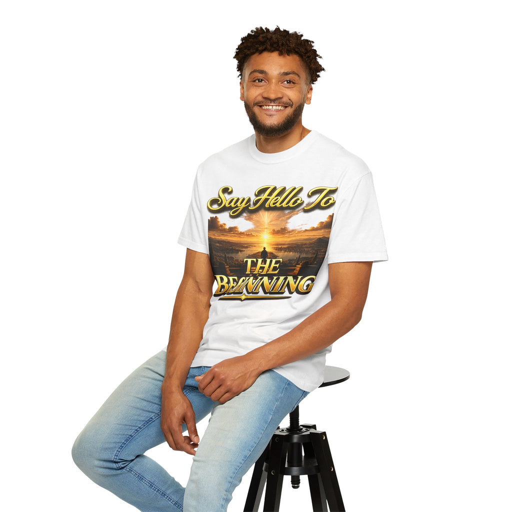 Inspirational 'Say Hello to The Beginning' Sunrise T-Shirt Printify