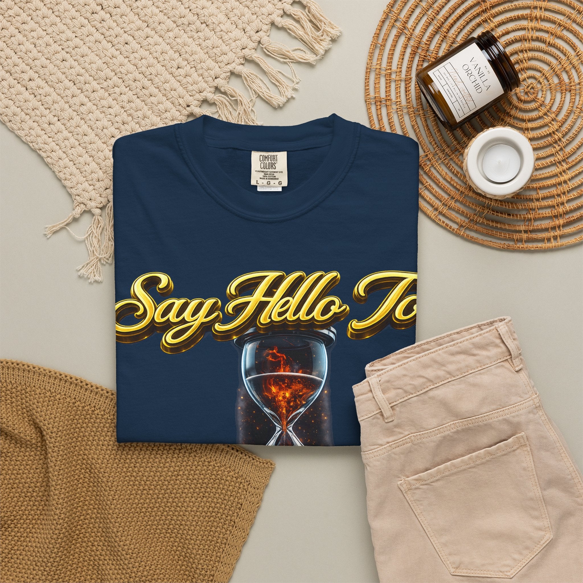 Say Hello To Time Hourglass Graphic T-Shirt — "The Only Conceivable Consistency Is Time" Printify