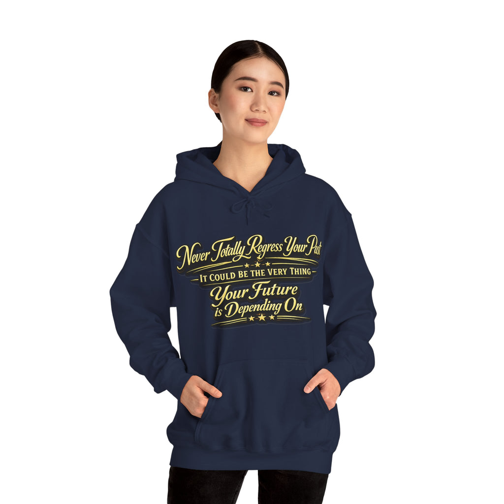 Inspirational Hoodie – “Never Letting Regret Your Past” Motivational City Night Sweatshirt Printify