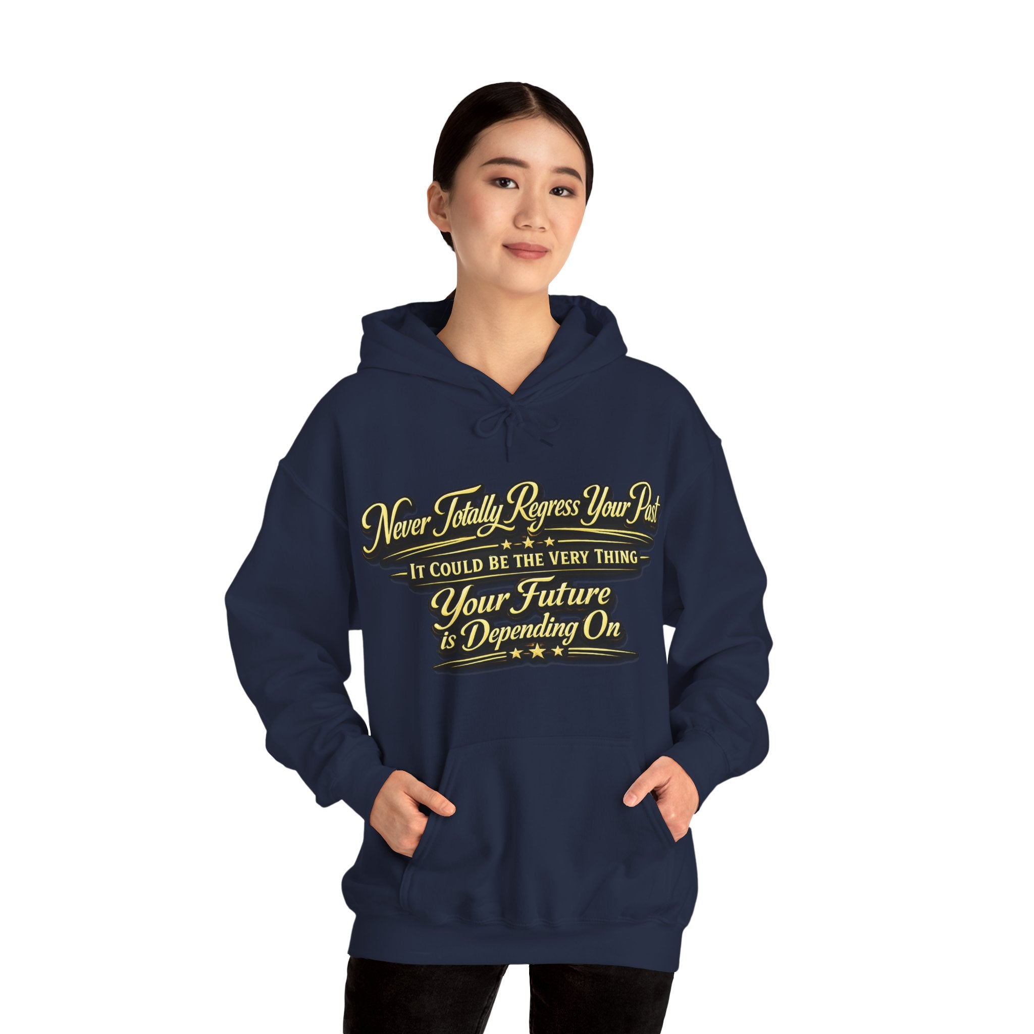 Inspirational Hoodie – “Never Letting Regret Your Past” Motivational City Night Sweatshirt Printify