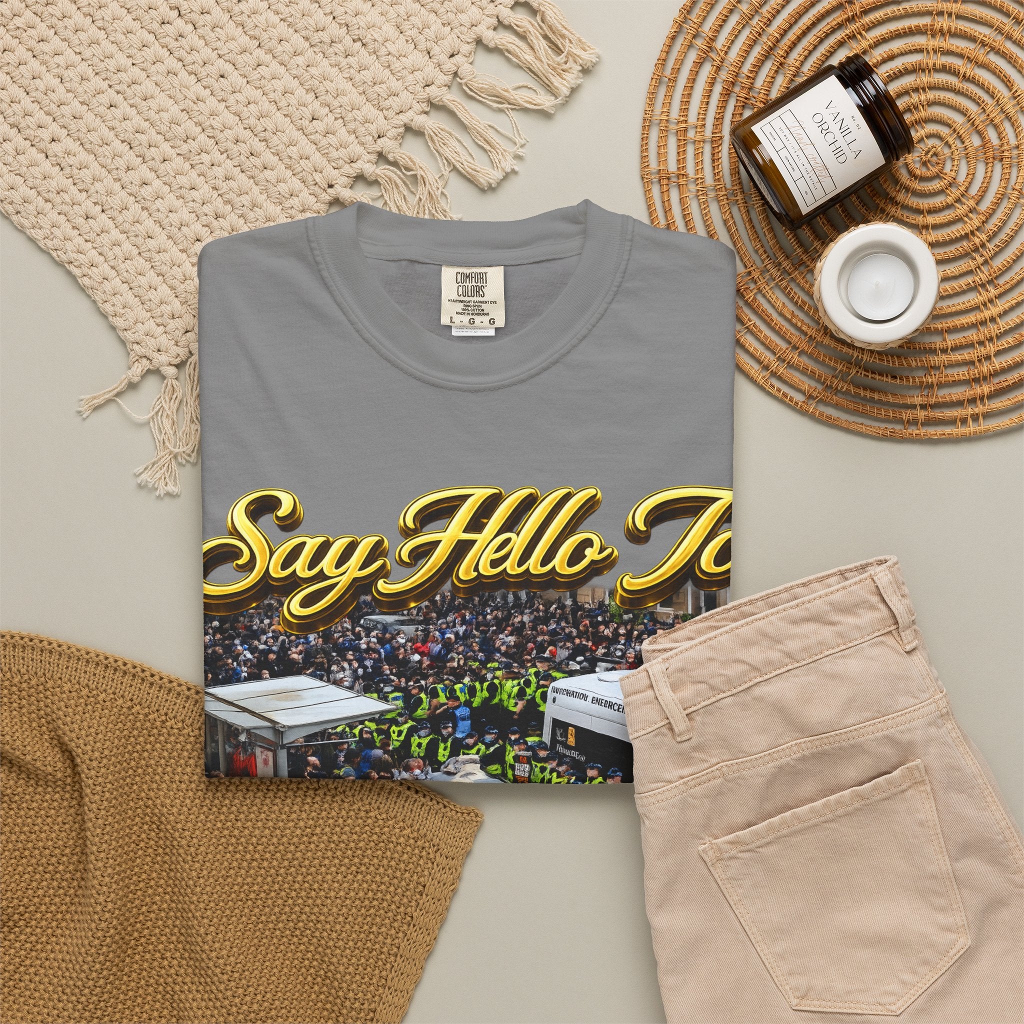 Graphic T-Shirt — "Say Hello to Scotland: Send Them Home" Protest Design Printify