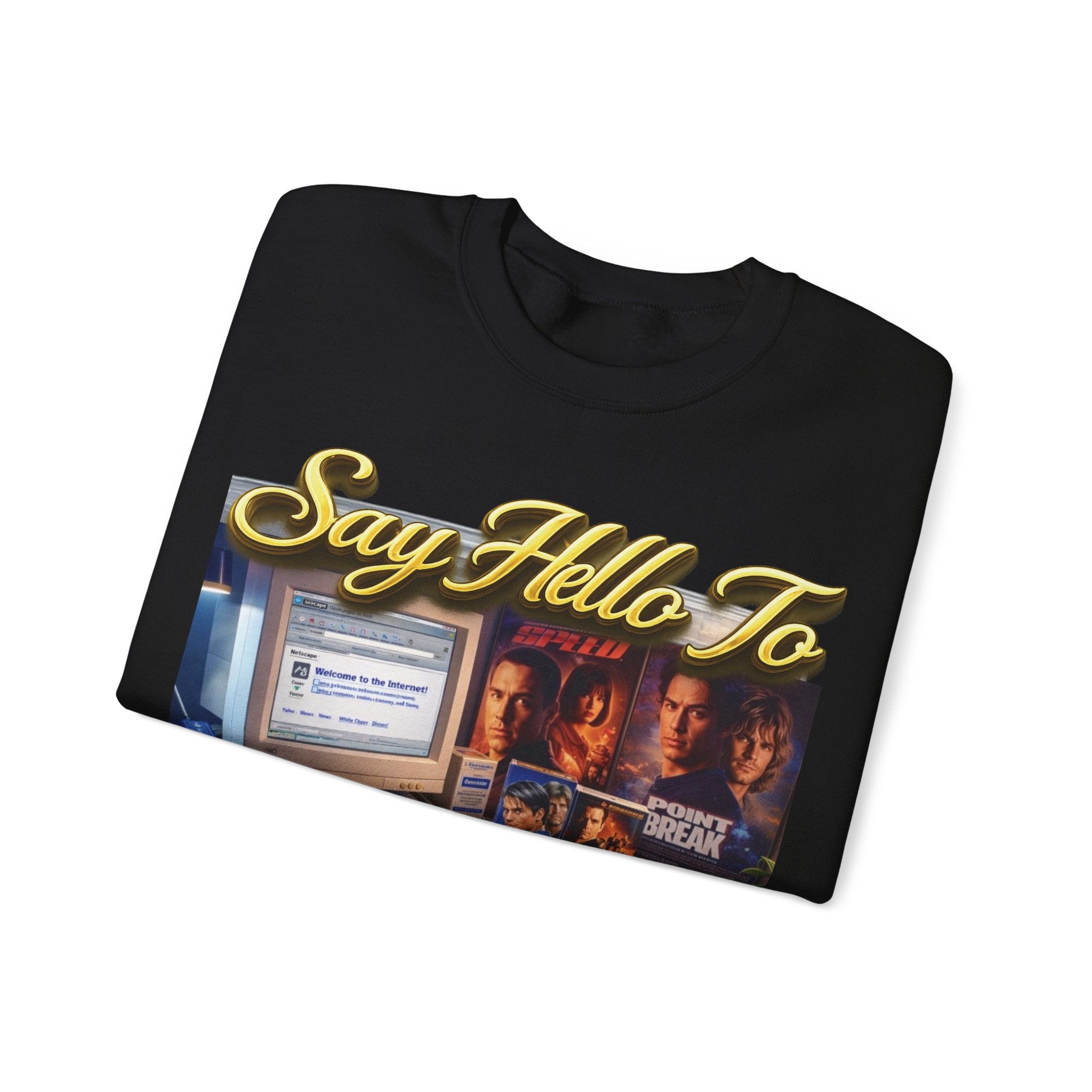 90s Nostalgia Crewneck Sweatshirt – "Say Hello To The Never Forgetful Nostalgic 90's" Printify