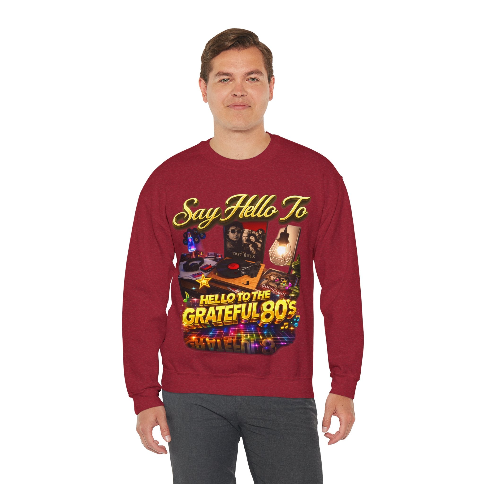 Grateful 80s Crewneck Sweatshirt — “say hello to the grateful 80's” Retro Vibe Printify