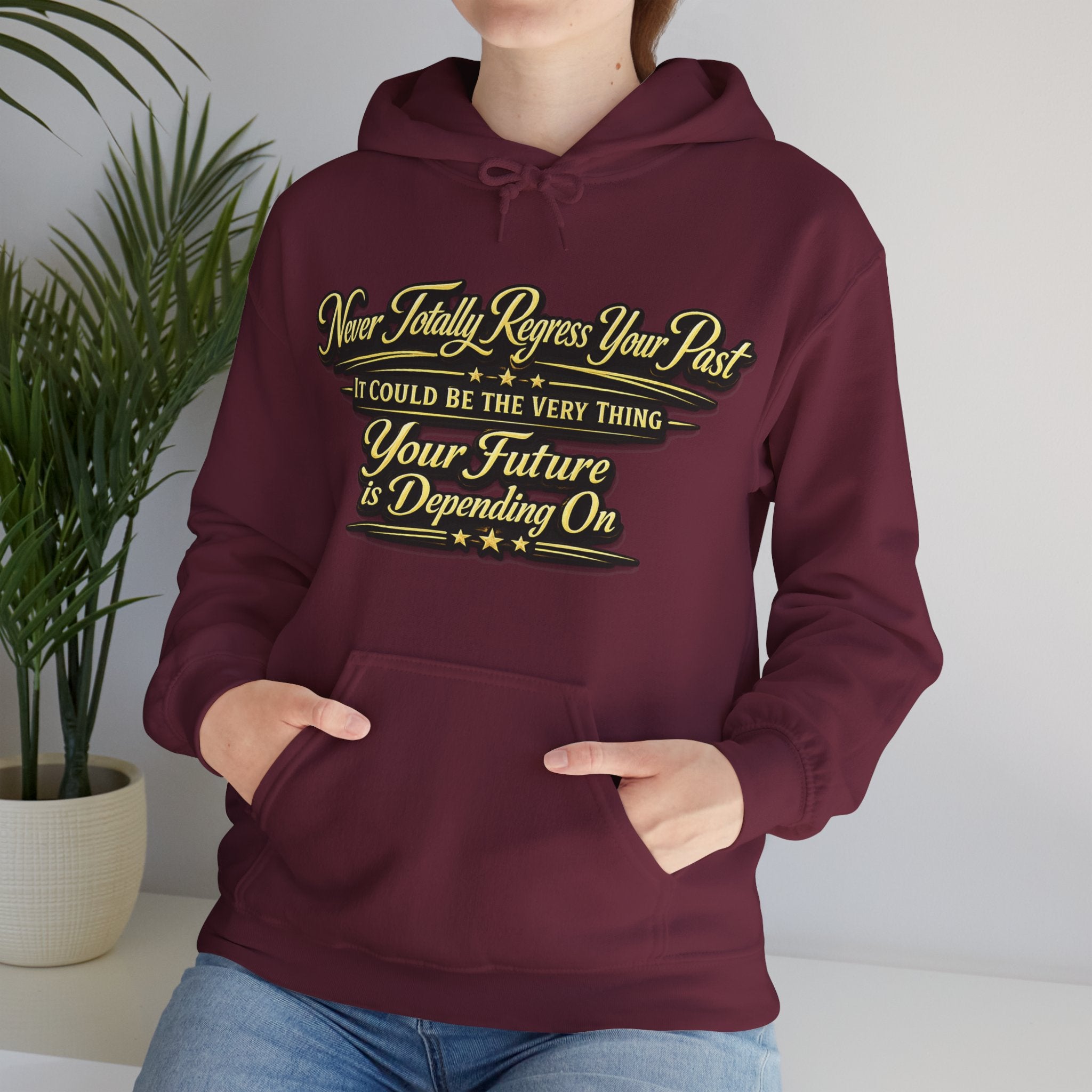 Inspirational Hoodie – “Never Letting Regret Your Past” Motivational City Night Sweatshirt Printify