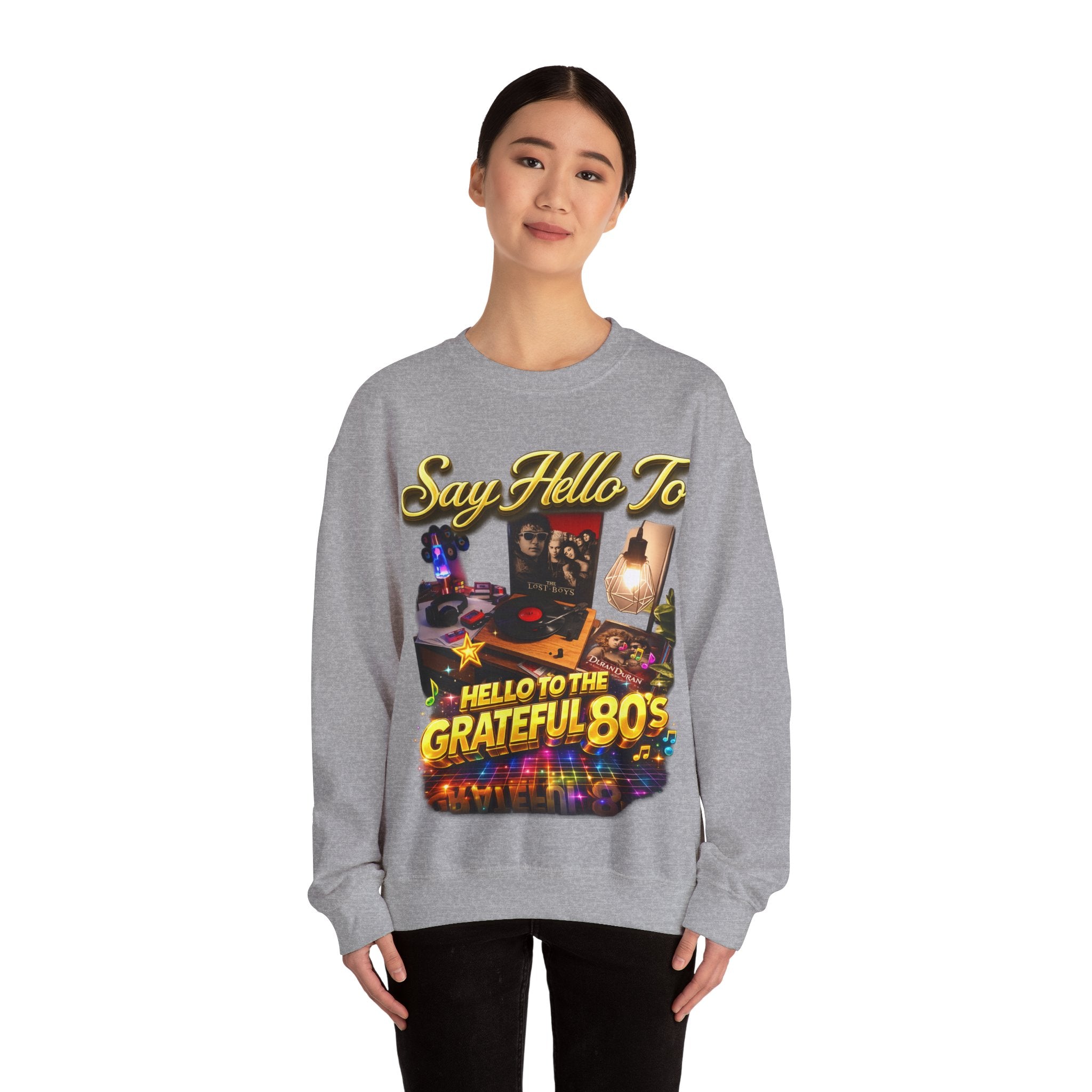 Grateful 80s Crewneck Sweatshirt — “say hello to the grateful 80's” Retro Vibe Printify