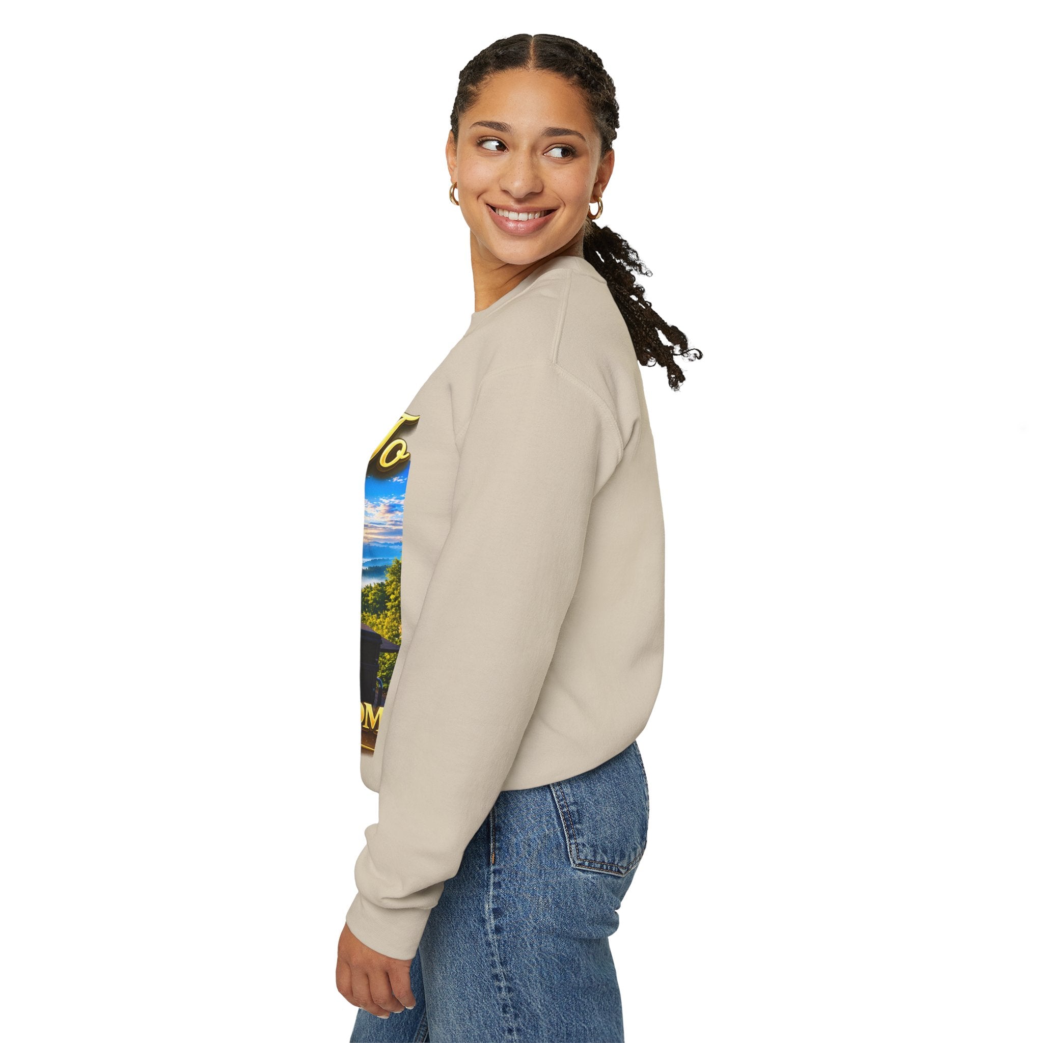 Working From Home Sweatshirt – "Say Hello To" Scenic Home Office Crewneck Printify