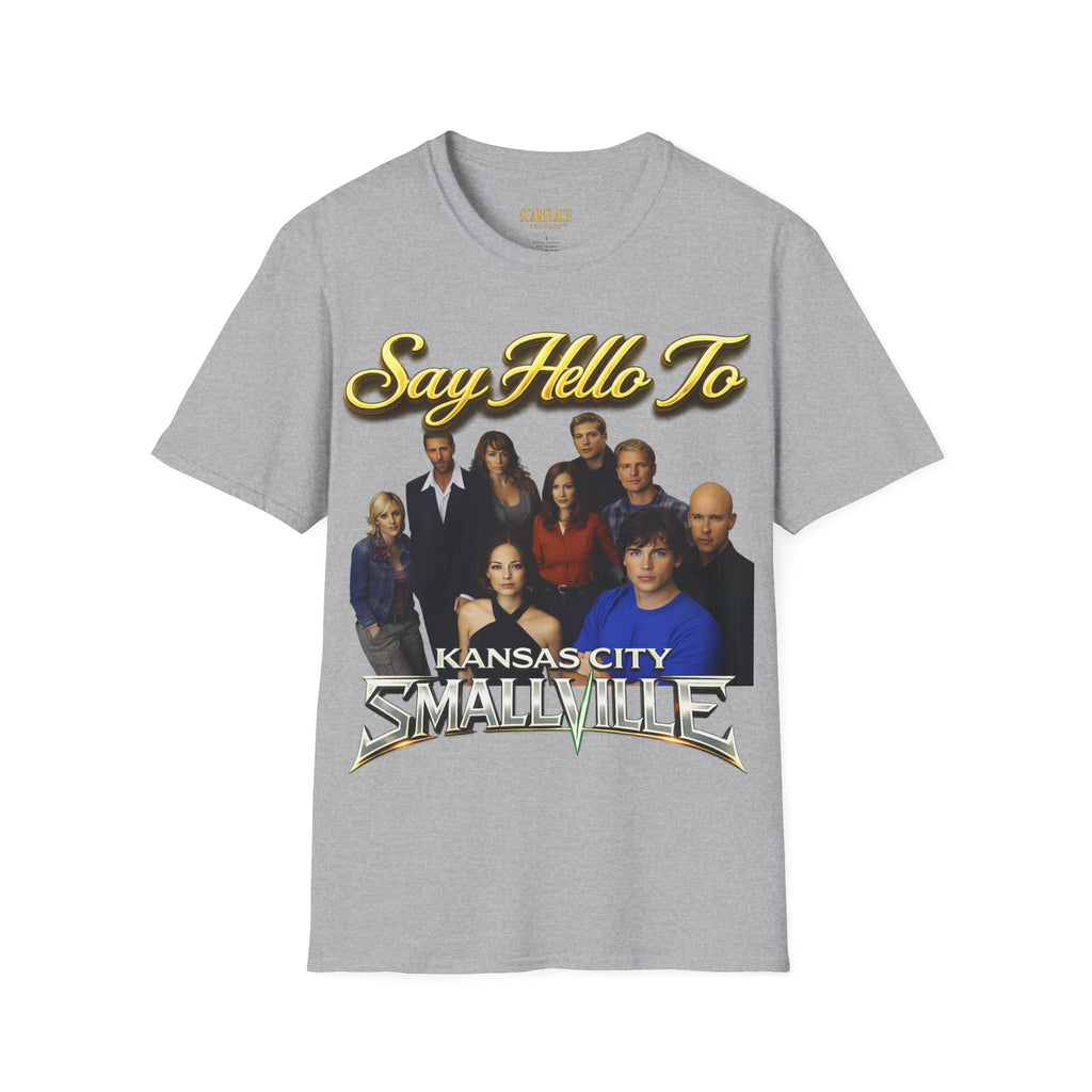 Smallville Cast T-Shirt – "Say Hello To" Kansas City Retro TV Logo Printify