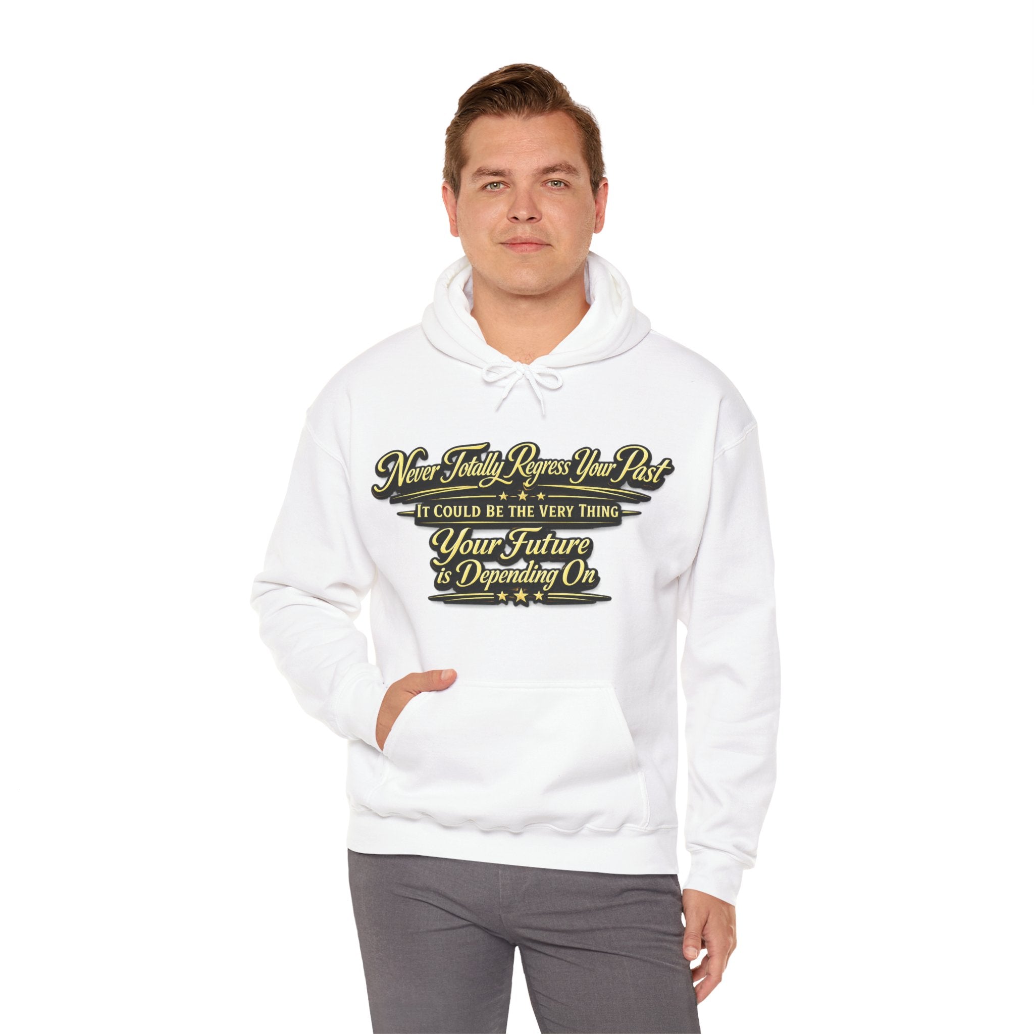 Inspirational Hoodie – “Never Letting Regret Your Past” Motivational City Night Sweatshirt Printify