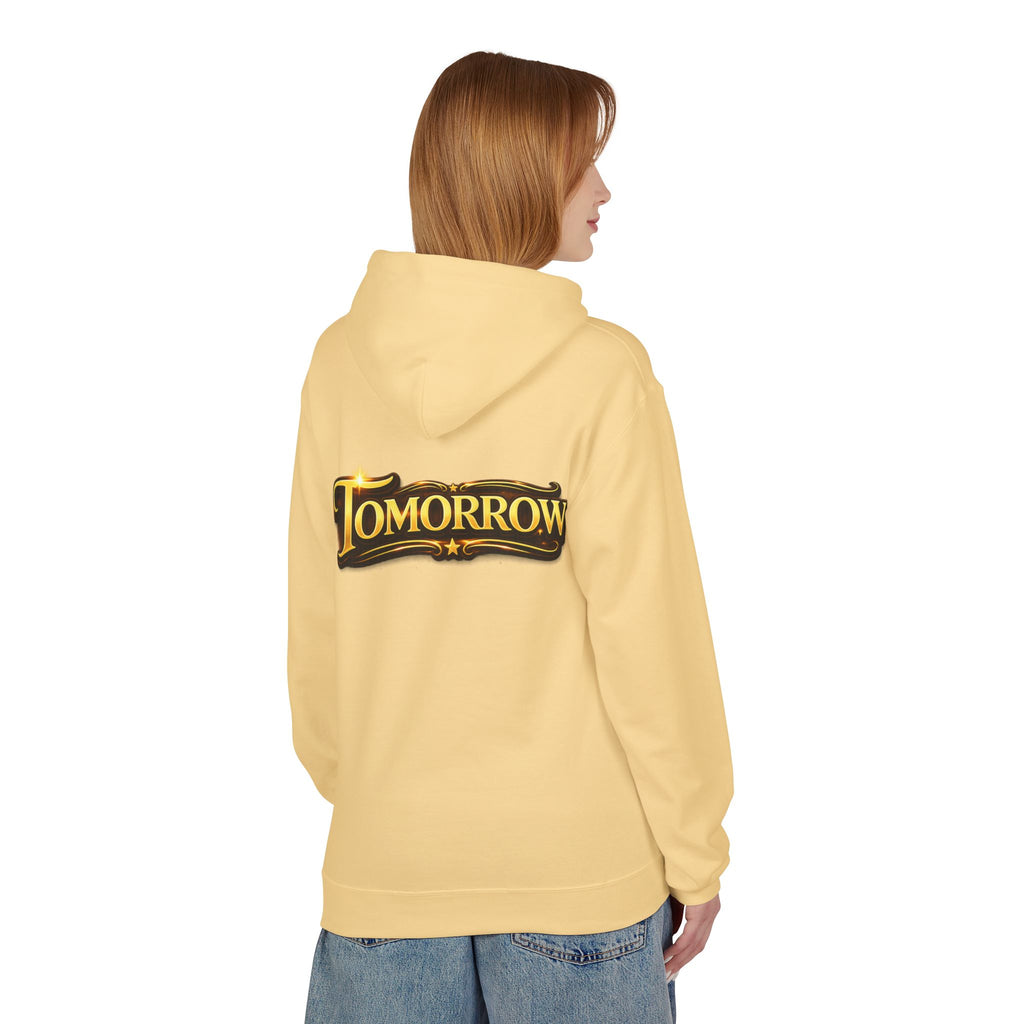 Tomorrow Hoodie — "What's Always Coming But Never Arrives?" Vintage Quote Hoodie Printify
