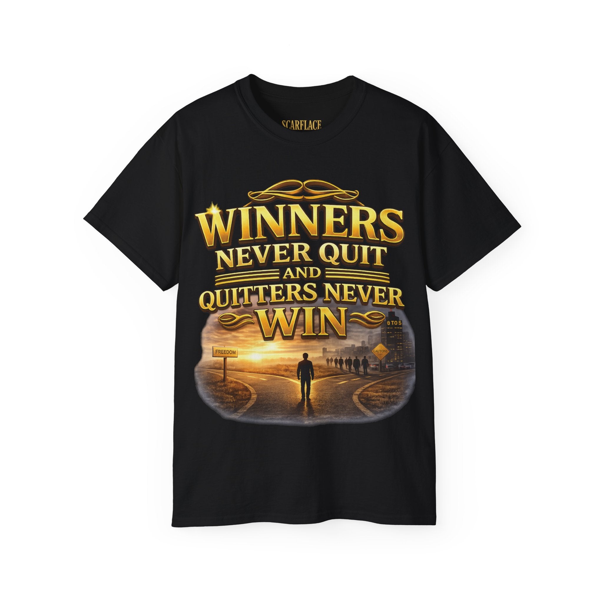 Winners Never Quit Inspirational Tee — Motivational Quote Shirt Printify
