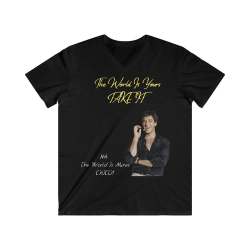 'The world is yours TAKE IT' V-Neck Tee — Scarflace Parody Printify