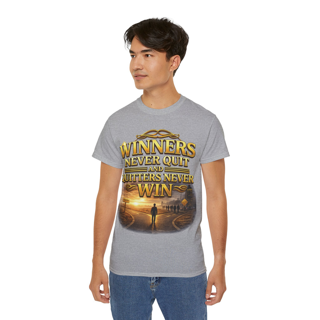 Winners Never Quit Inspirational Tee — Motivational Quote Shirt Printify