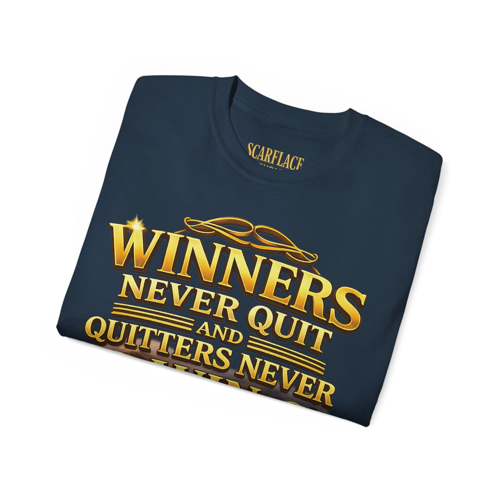 Winners Never Quit Inspirational Tee — Motivational Quote Shirt Printify