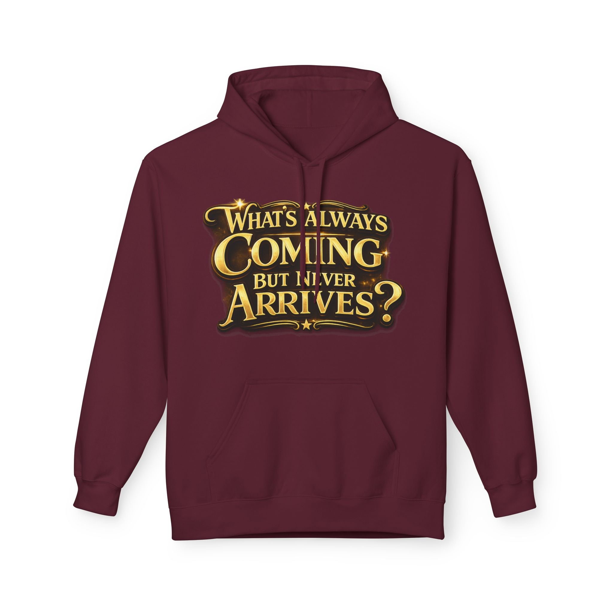 Tomorrow Hoodie — "What's Always Coming But Never Arrives?" Vintage Quote Hoodie Printify