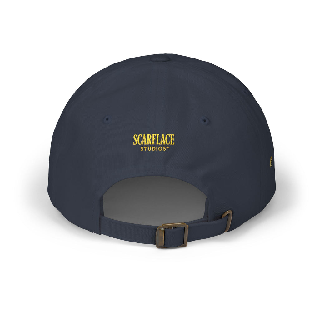 Gold Script "Dad" Cap — Minimal White Baseball Hat Printify
