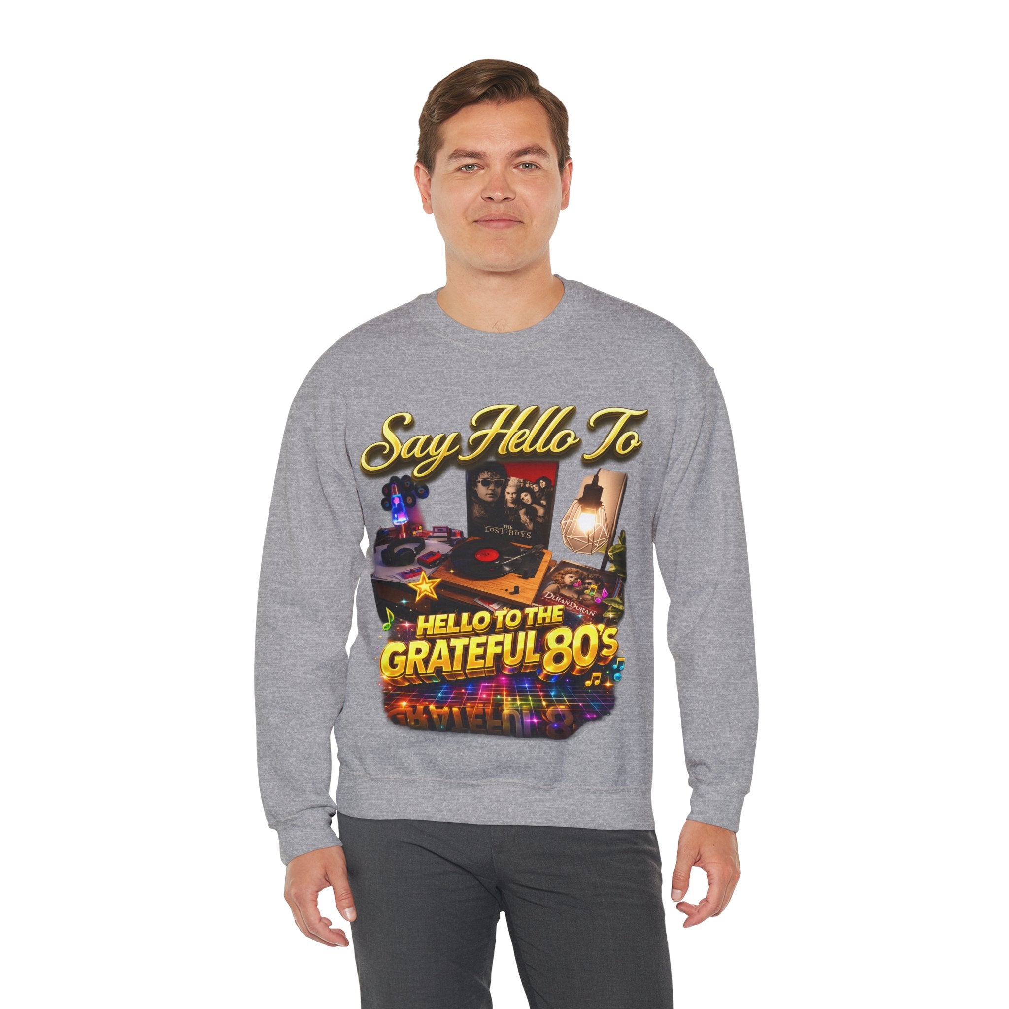 Grateful 80s Crewneck Sweatshirt — “say hello to the grateful 80's” Retro Vibe Printify