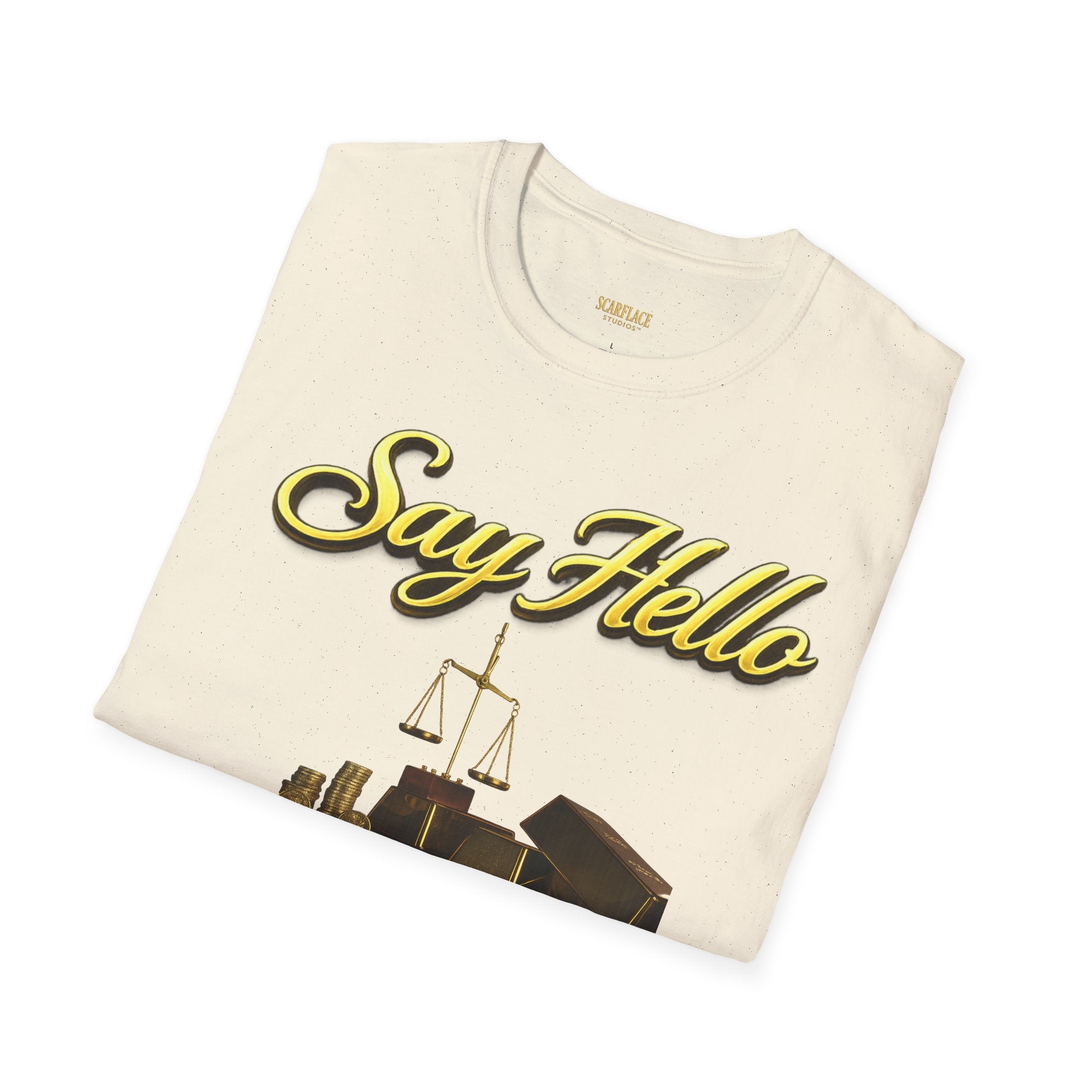 T-Shirt — "Say Hello" Money & Faith Graphic Tee (God's Way You Make Too Much Money) Printify
