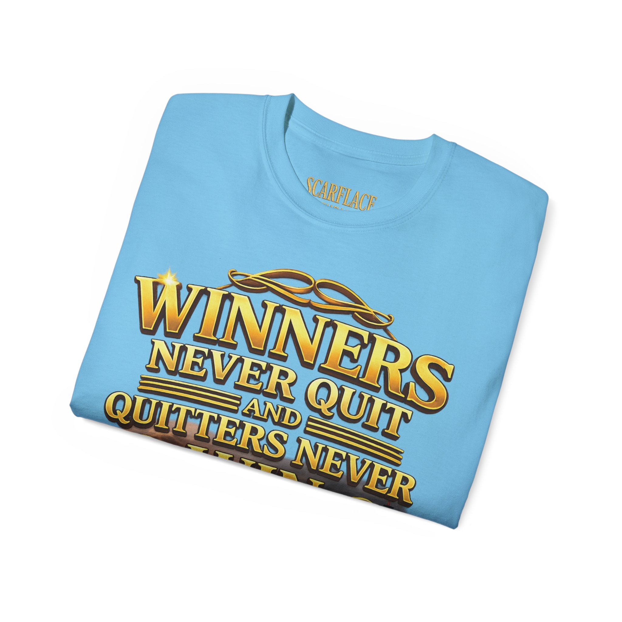 Winners Never Quit Inspirational Tee — Motivational Quote Shirt Printify