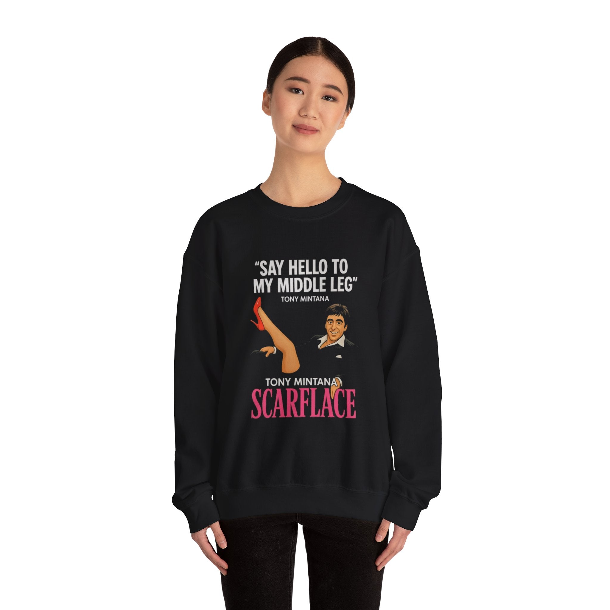 Crewneck Sweatshirt - "Scarflace" Parody: "Say Hello to My Middle Leg" Graphic Printify