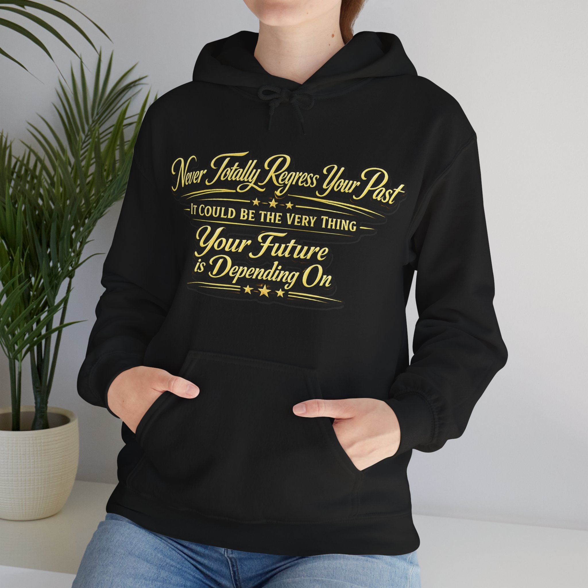 Inspirational Hoodie – “Never Letting Regret Your Past” Motivational City Night Sweatshirt Printify