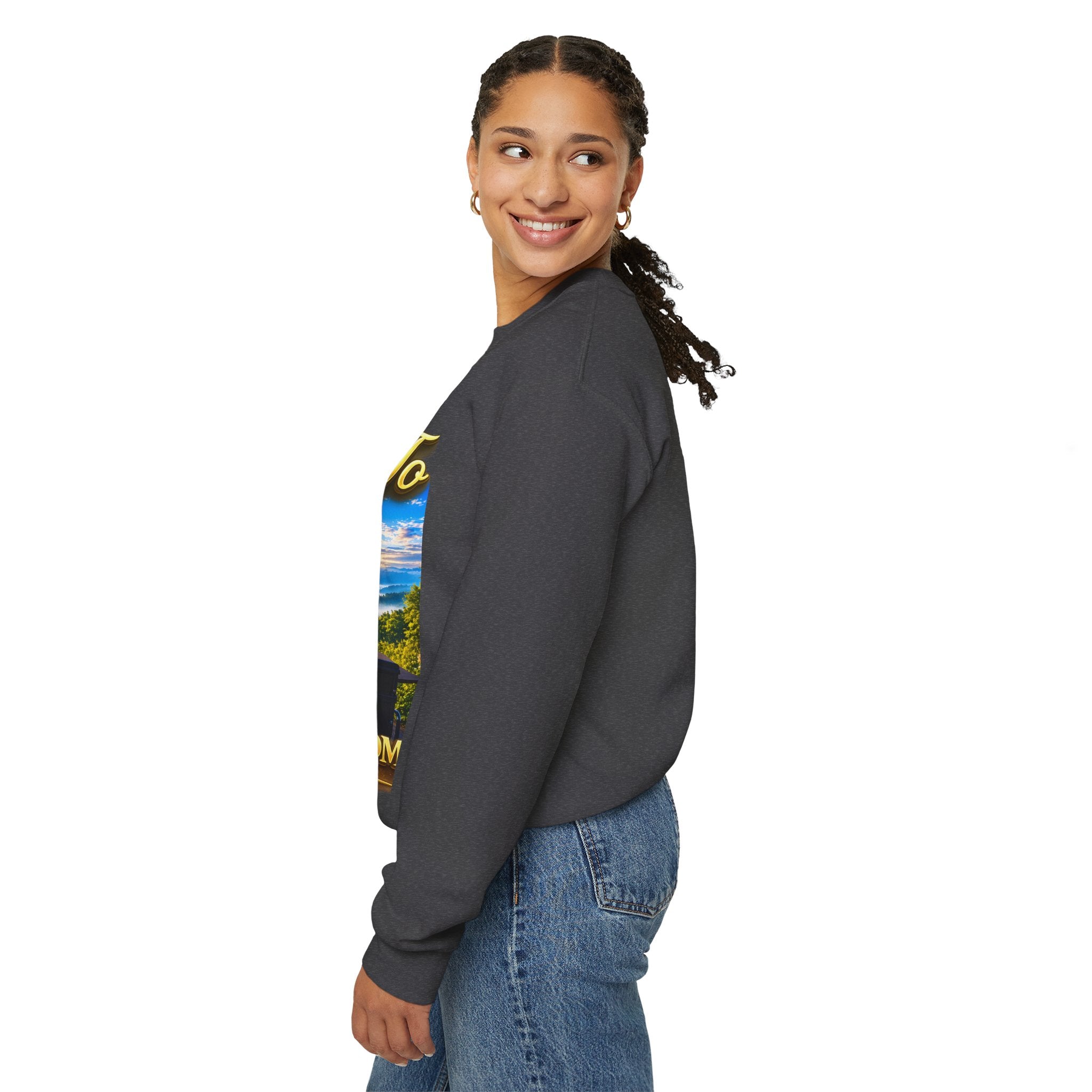 Working From Home Sweatshirt – "Say Hello To" Scenic Home Office Crewneck Printify