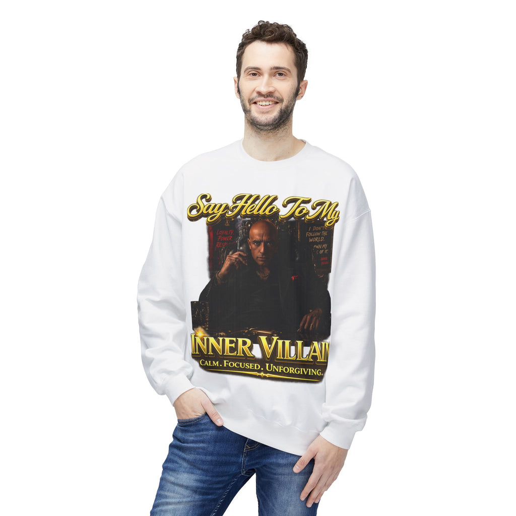 Inner Villain Crewneck Sweatshirt — "Say Hello To My Inner Villain" Graphic Printify