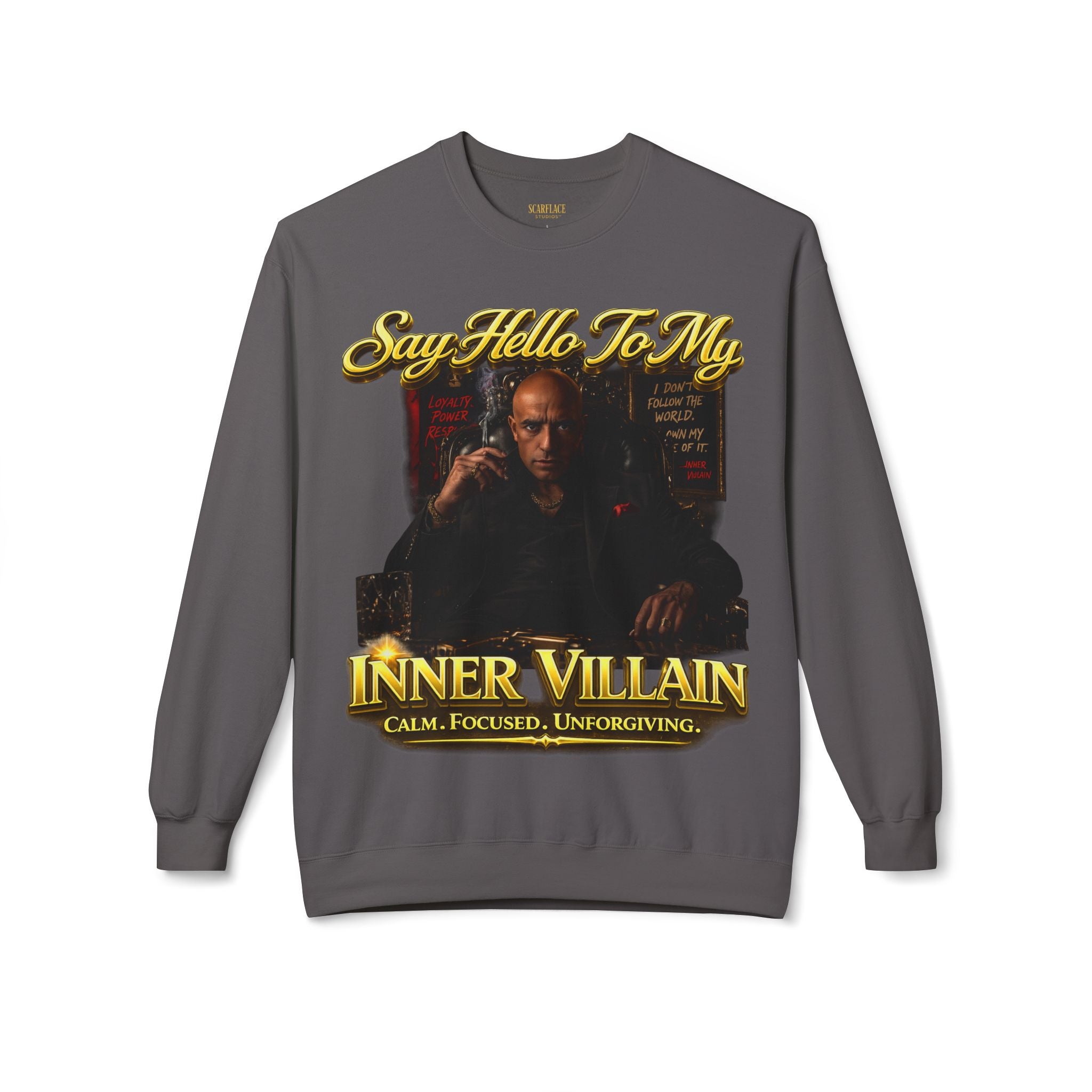 Inner Villain Crewneck Sweatshirt — "Say Hello To My Inner Villain" Graphic Printify