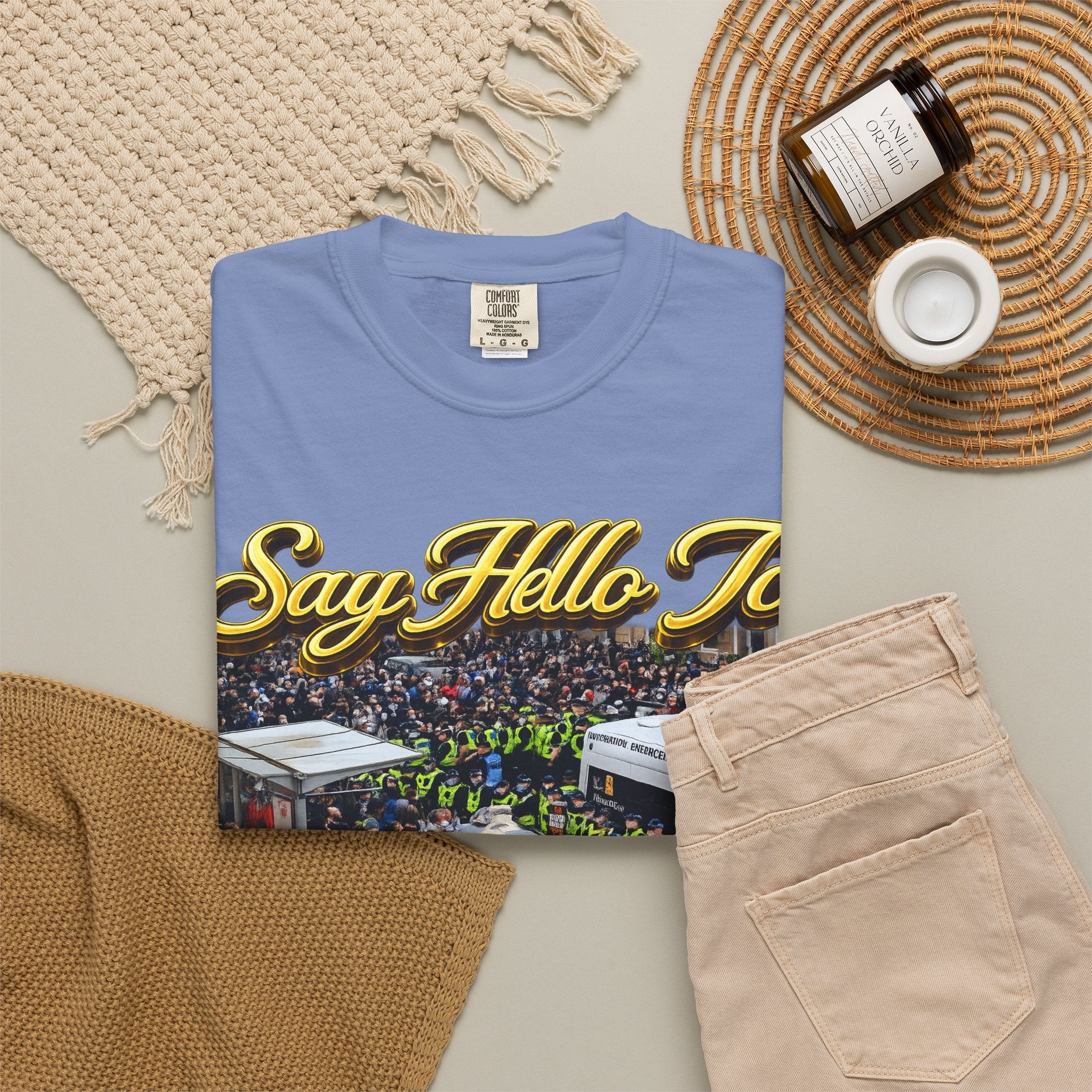 Graphic T-Shirt — "Say Hello to Scotland: Send Them Home" Protest Design Printify