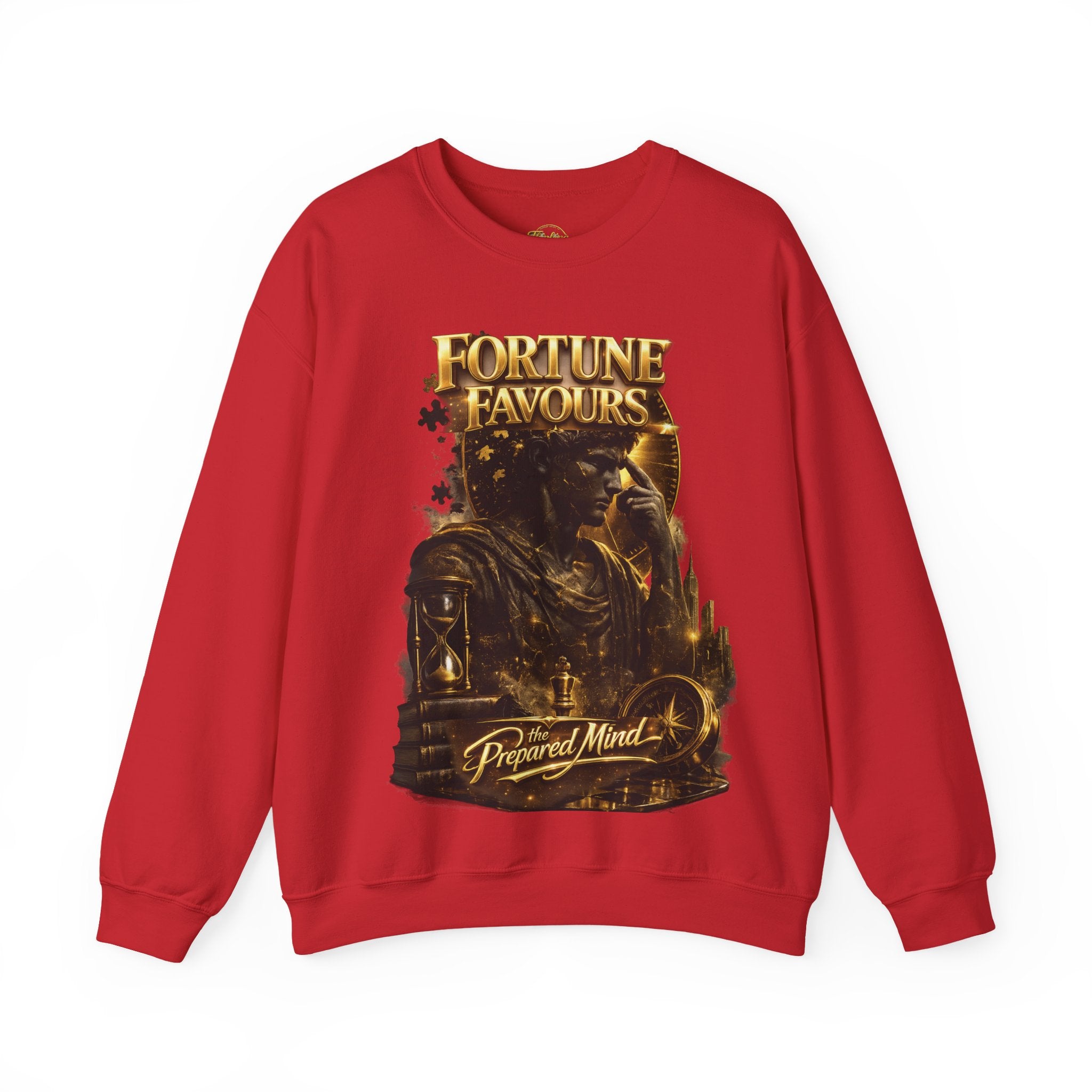 Crewneck Sweatshirt — "Fortune Favors the Prepared Mind" Motivational Design Printify