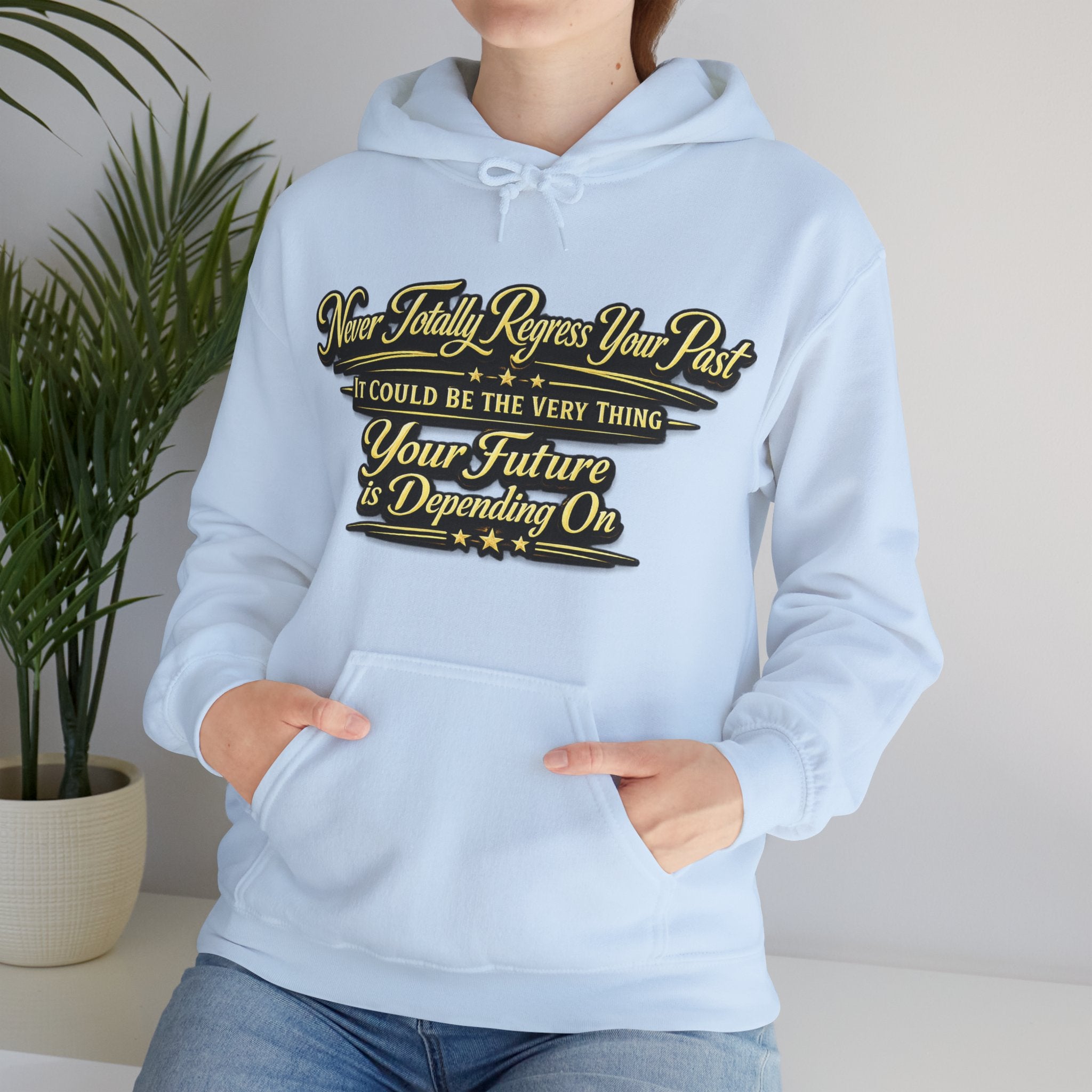 Inspirational Hoodie – “Never Letting Regret Your Past” Motivational City Night Sweatshirt Printify