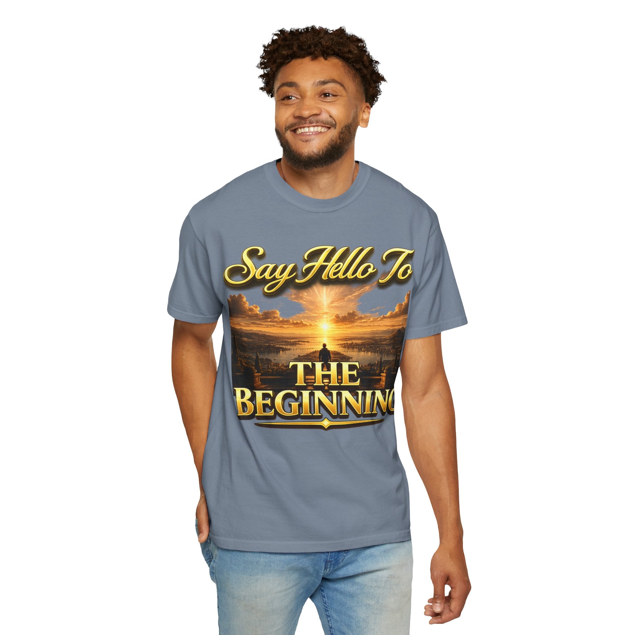 Inspirational 'Say Hello to The Beginning' Sunrise T-Shirt Printify