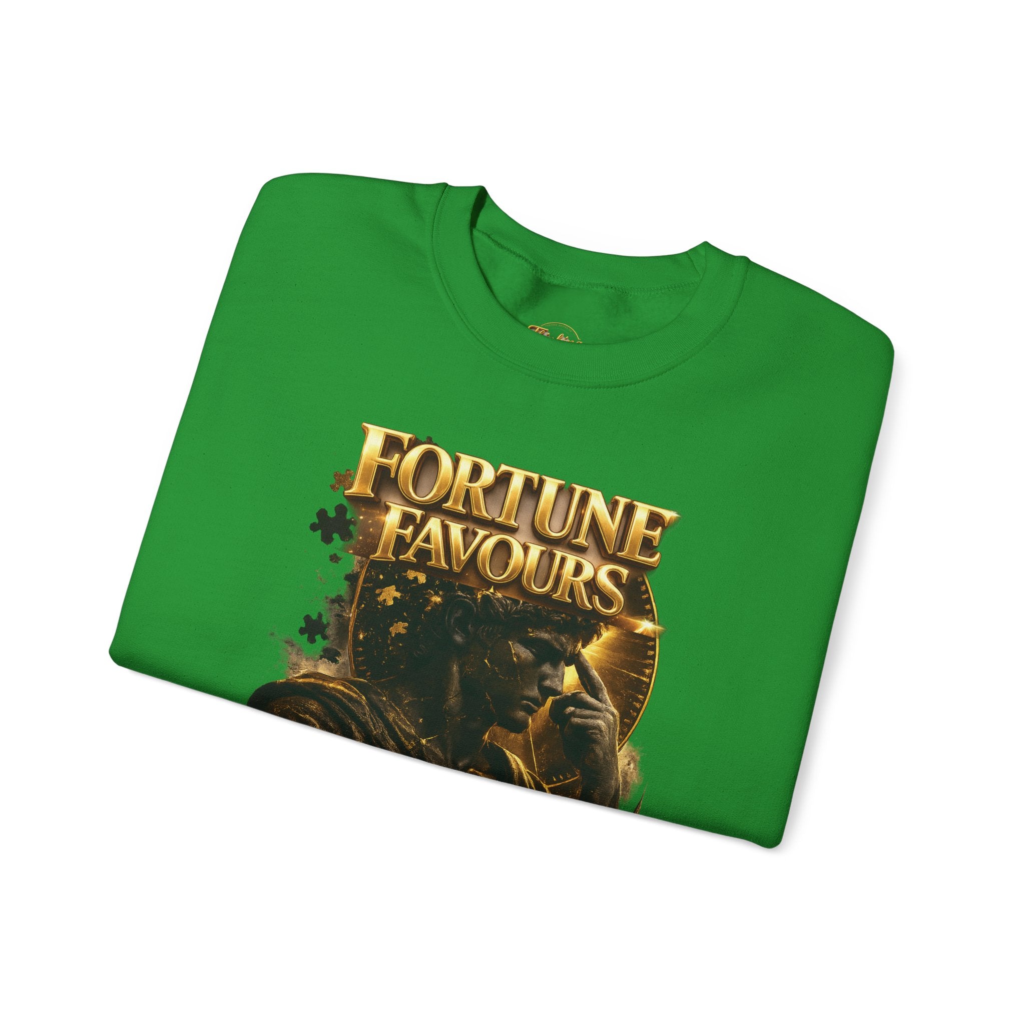 Crewneck Sweatshirt — "Fortune Favors the Prepared Mind" Motivational Design Printify
