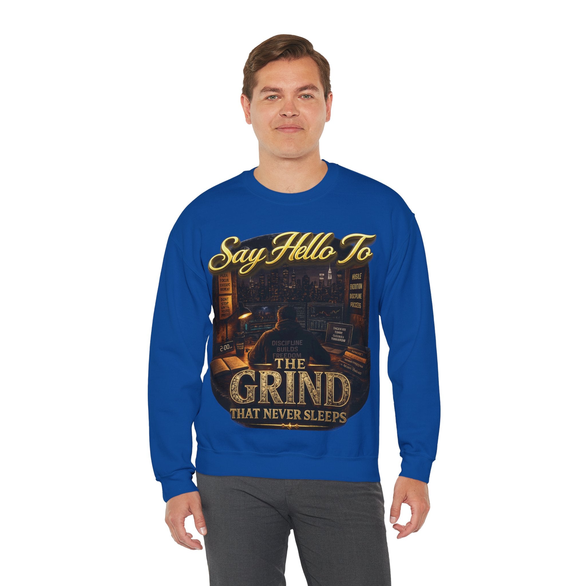 The Grind That Never Sleeps Crewneck Sweatshirt — Motivational Hustle Sweatshirt Printify