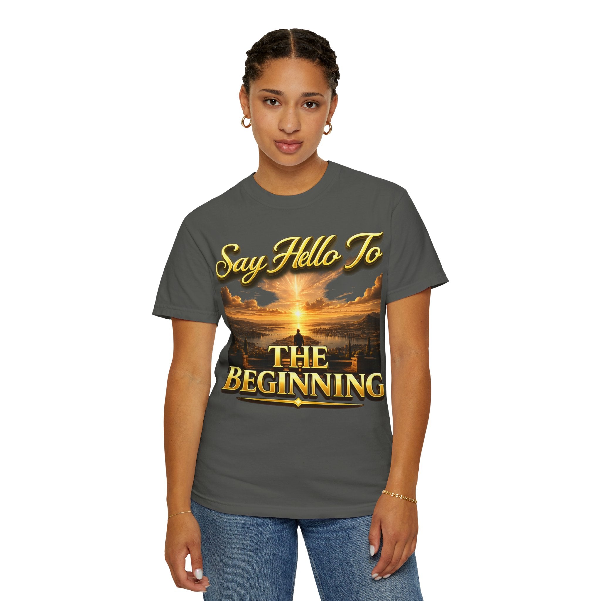 Inspirational 'Say Hello to The Beginning' Sunrise T-Shirt Printify