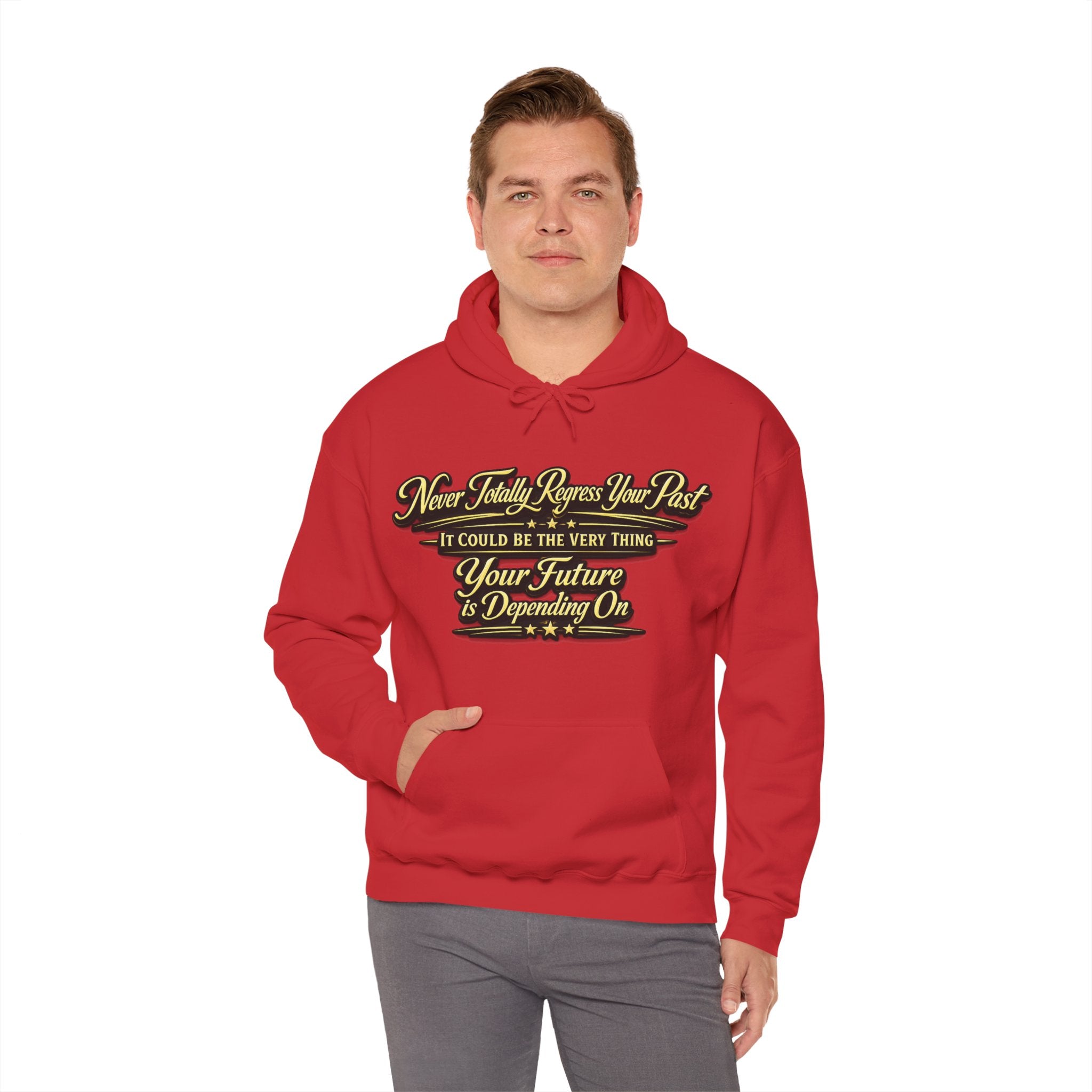 Inspirational Hoodie – “Never Letting Regret Your Past” Motivational City Night Sweatshirt Printify