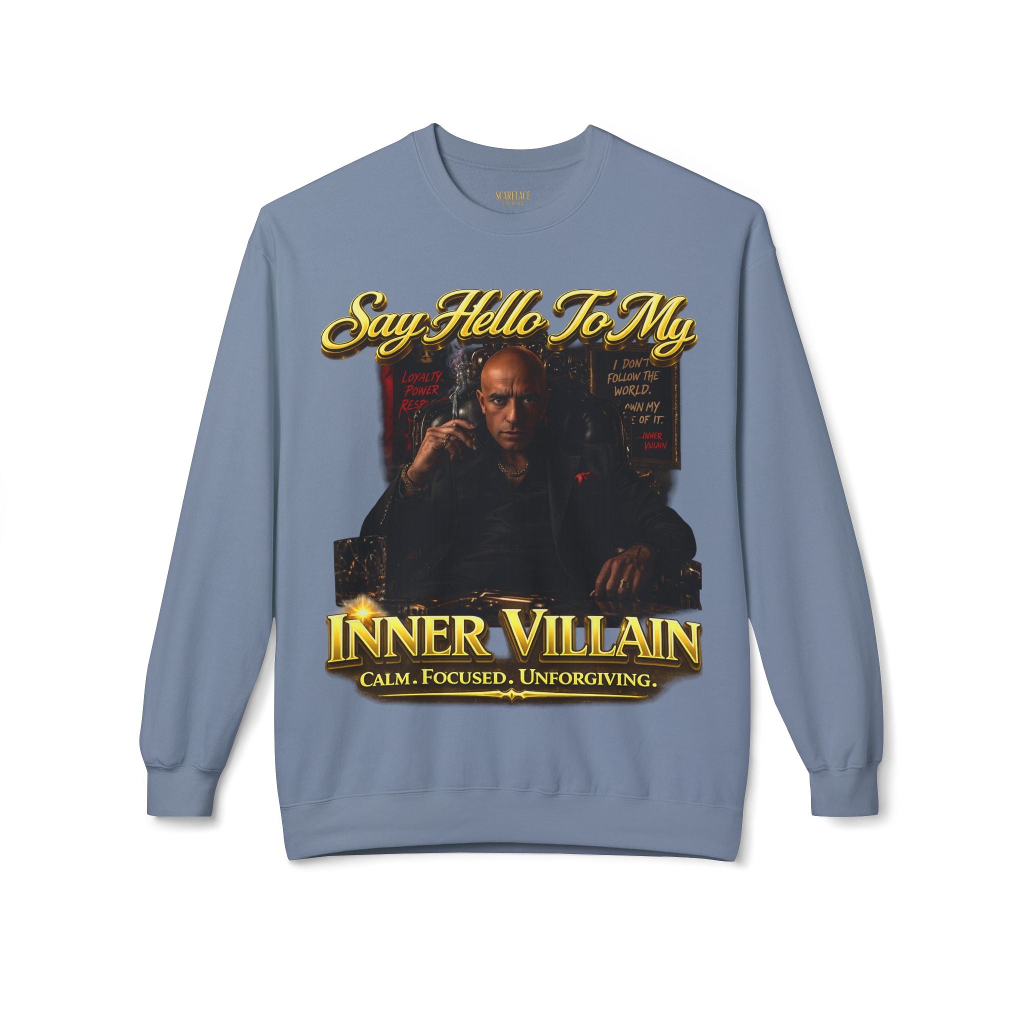 Inner Villain Crewneck Sweatshirt — "Say Hello To My Inner Villain" Graphic Printify