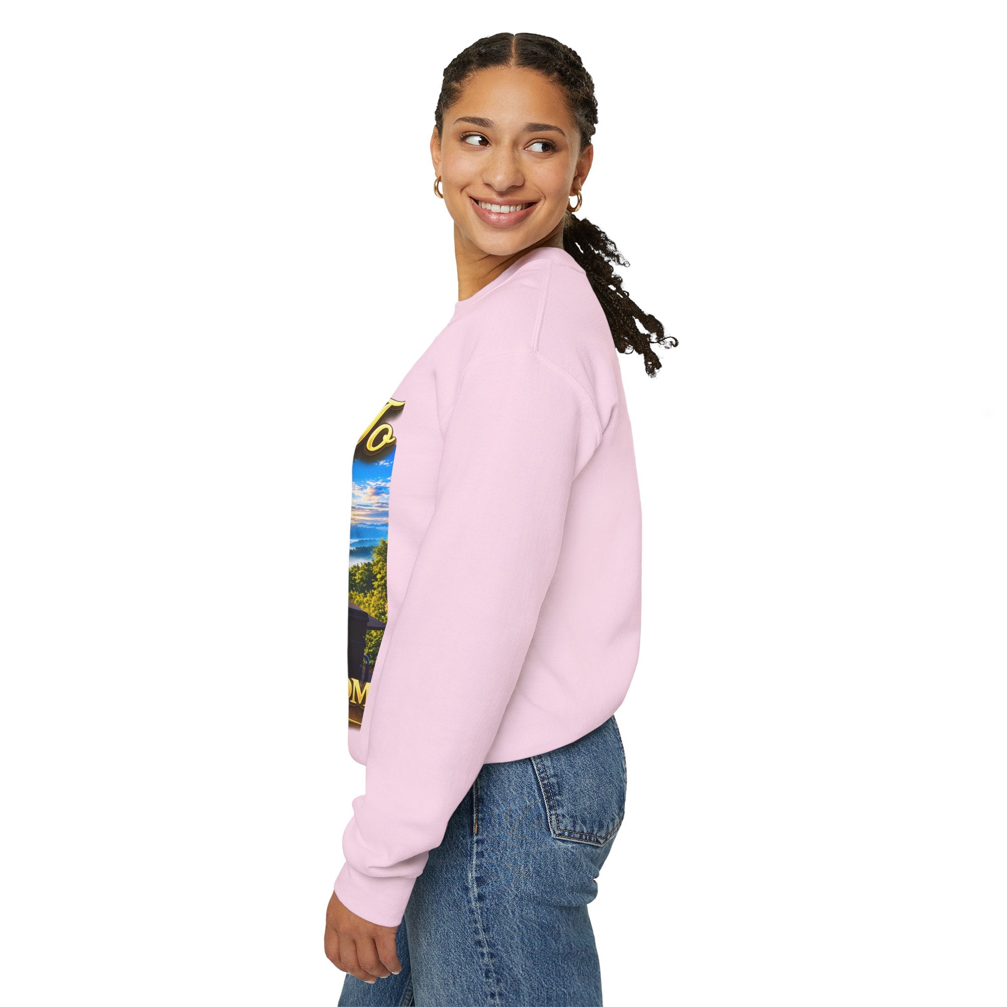Working From Home Sweatshirt – "Say Hello To" Scenic Home Office Crewneck Printify