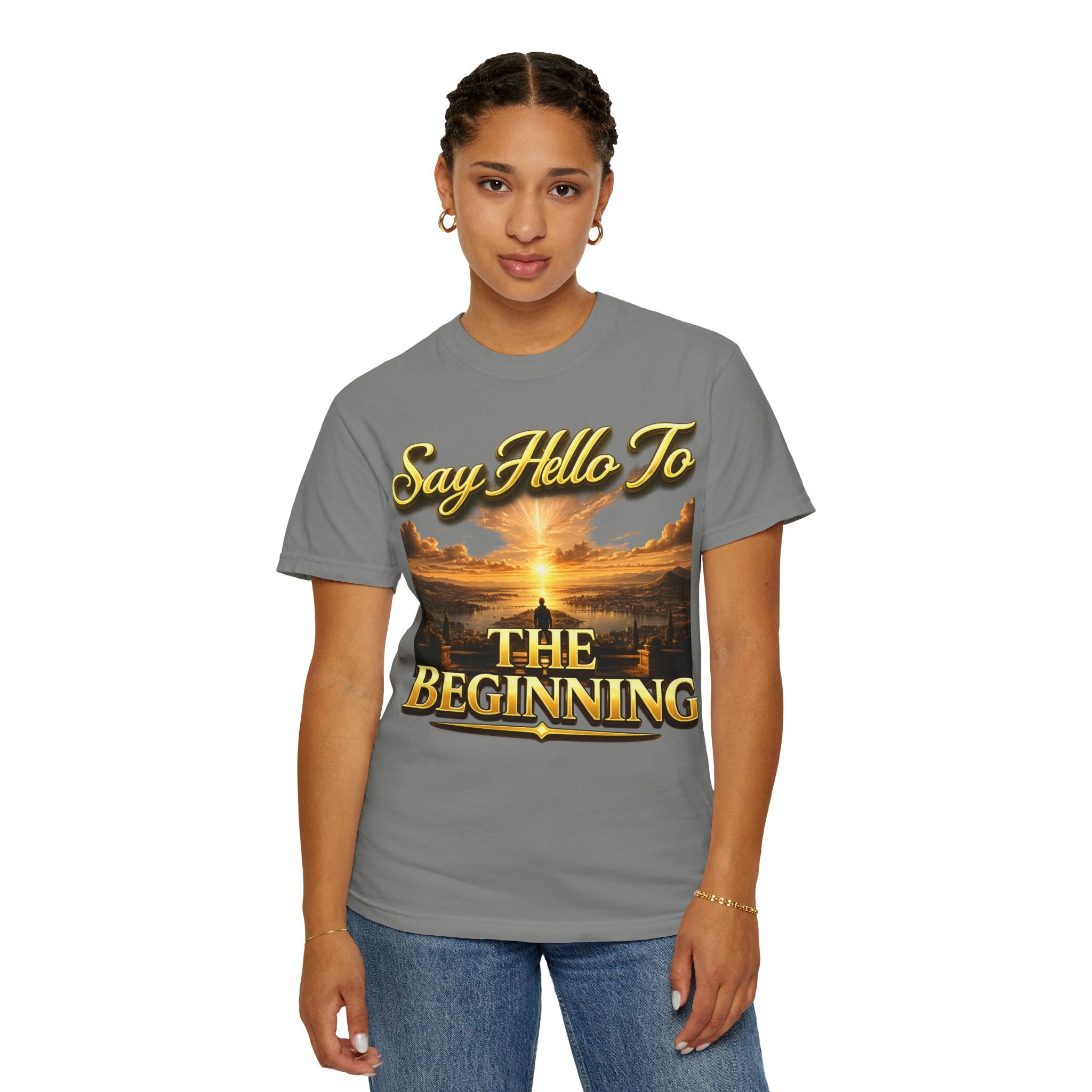 Inspirational 'Say Hello to The Beginning' Sunrise T-Shirt Printify