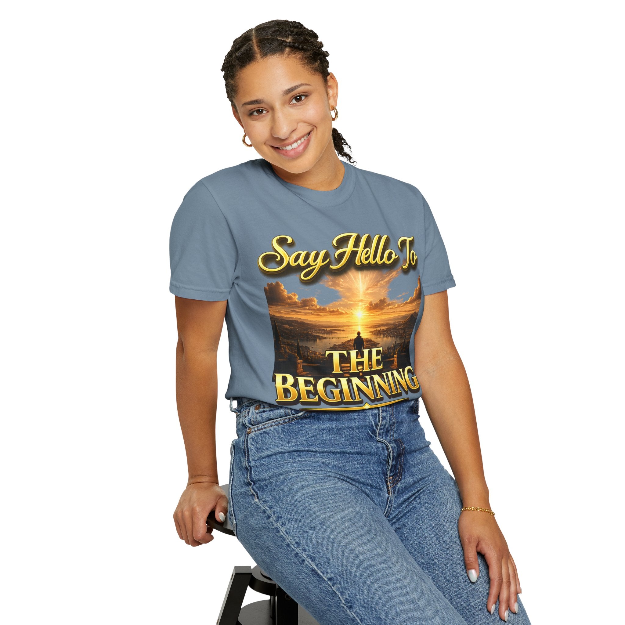 Inspirational 'Say Hello to The Beginning' Sunrise T-Shirt Printify
